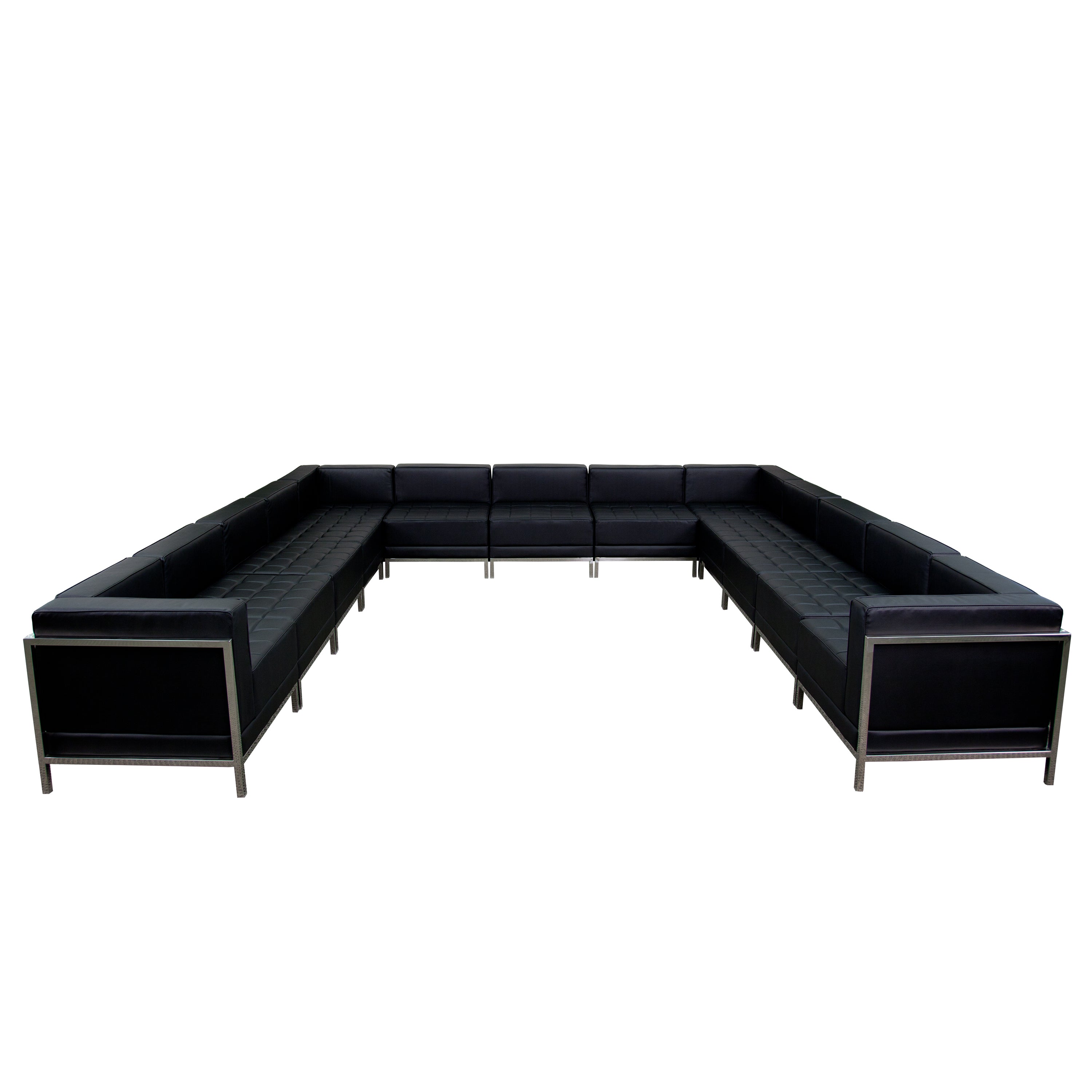HERCULES Imagination Series Black LeatherSoft U-Shape Sectional Configuration with Ganging Clips, 13 Pieces