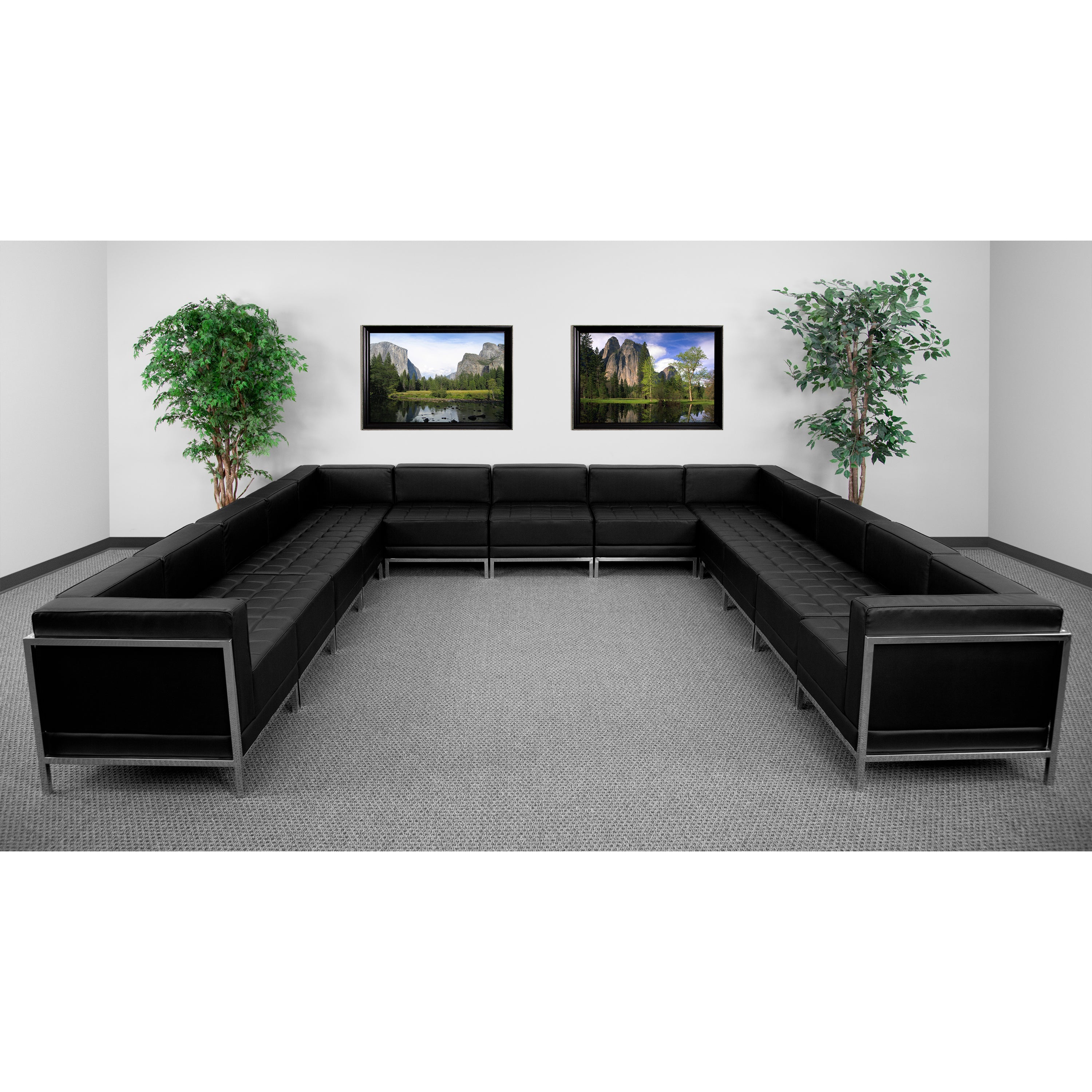 HERCULES Imagination Series Black LeatherSoft U-Shape Sectional Configuration with Ganging Clips, 13 Pieces