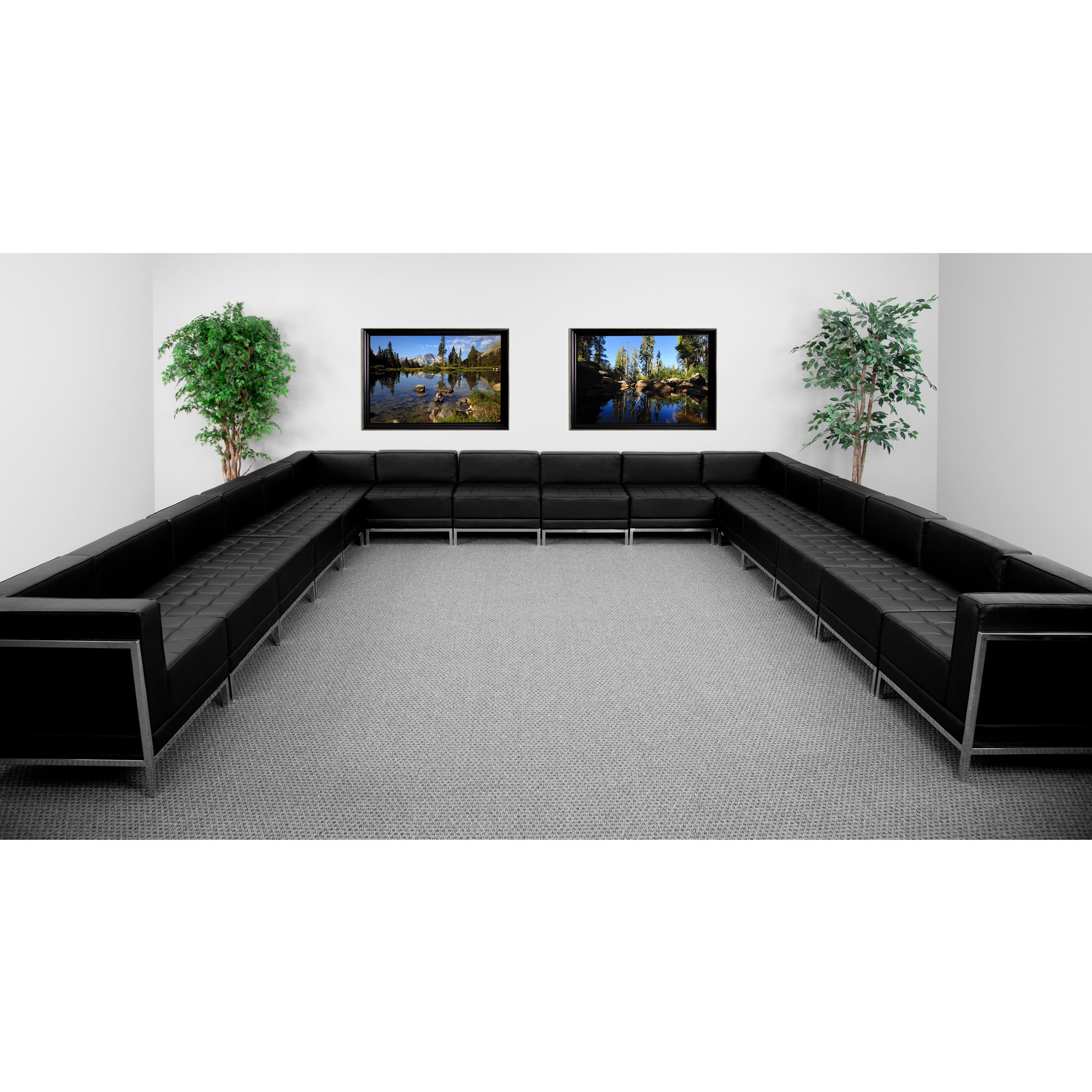 HERCULES Imagination Series Black LeatherSoft U-Shape Sectional Configuration with Ganging Clips, 16 Pieces