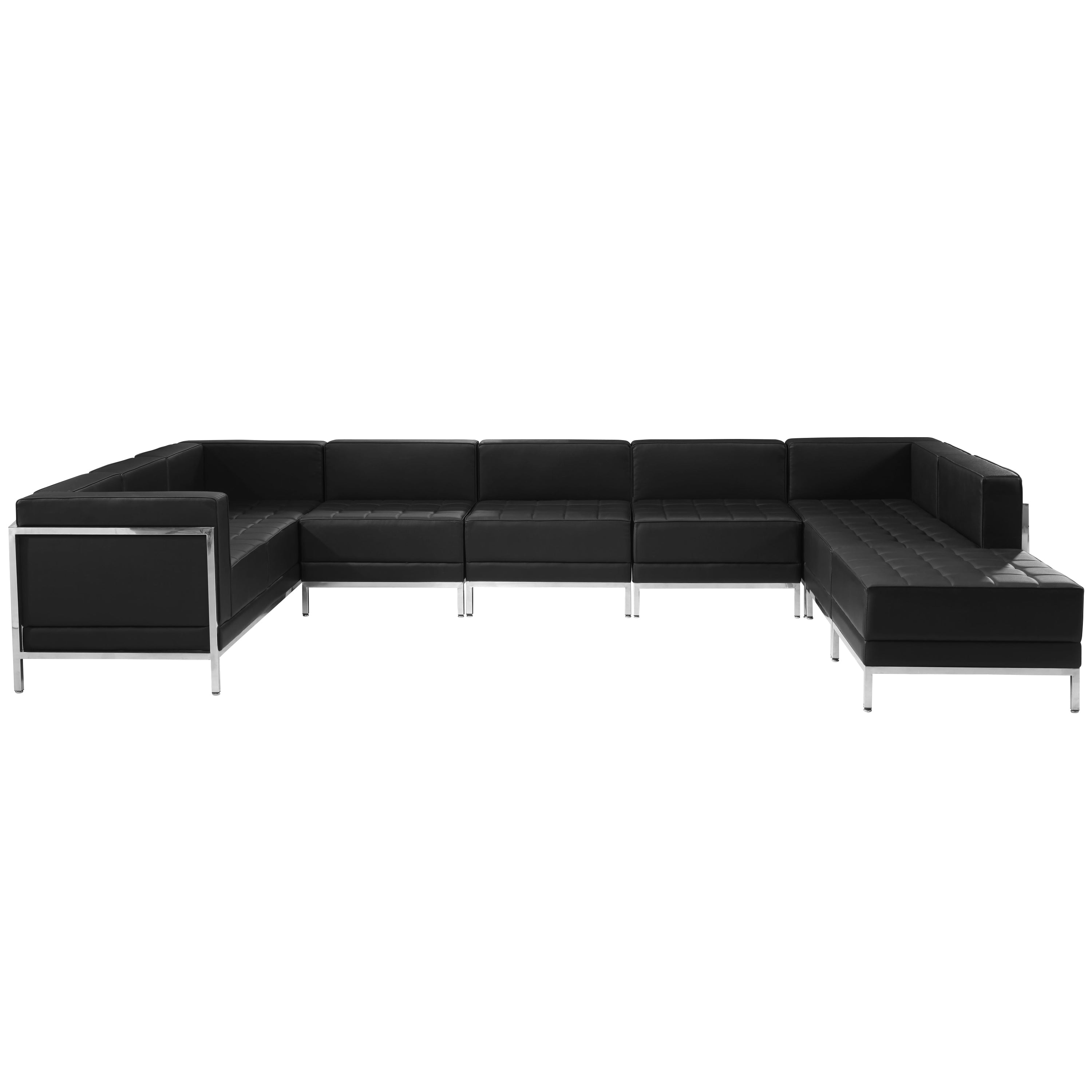 HERCULES Imagination Series Black LeatherSoft U-Shape Sectional Configuration with Ganging Clips, 7 Pieces
