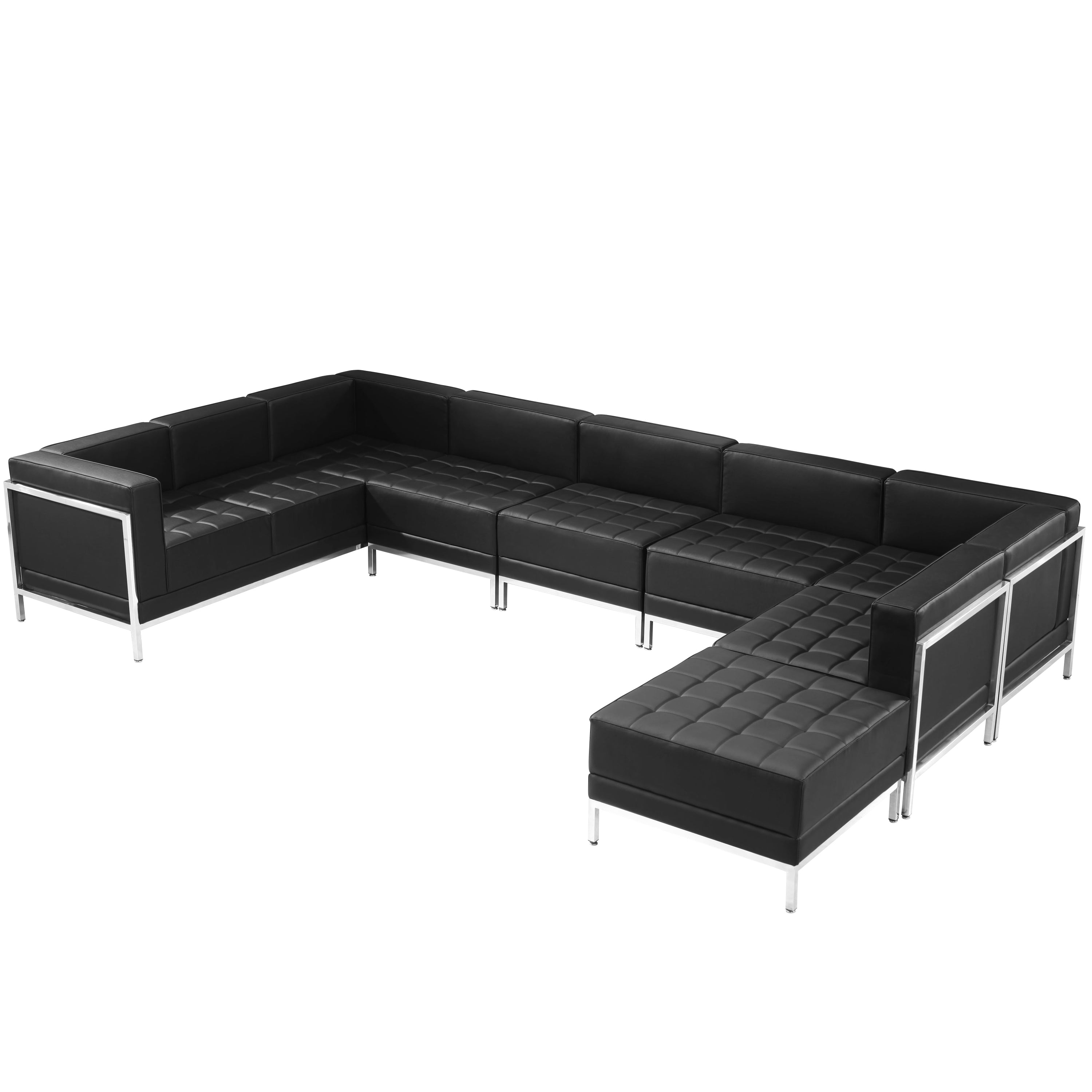 HERCULES Imagination Series Black LeatherSoft U-Shape Sectional Configuration with Ganging Clips, 7 Pieces