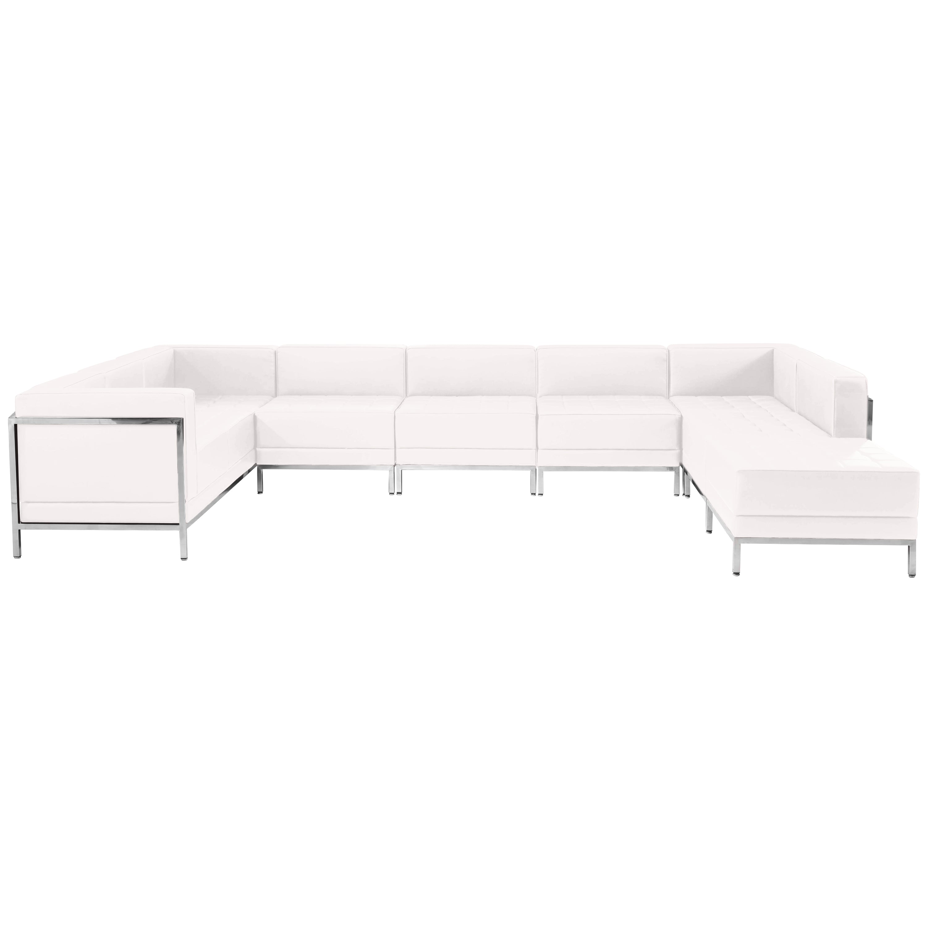 HERCULES Imagination Series Melrose White LeatherSoft U-Shape Sectional Configuration with Ganging Clips, 7 Pieces