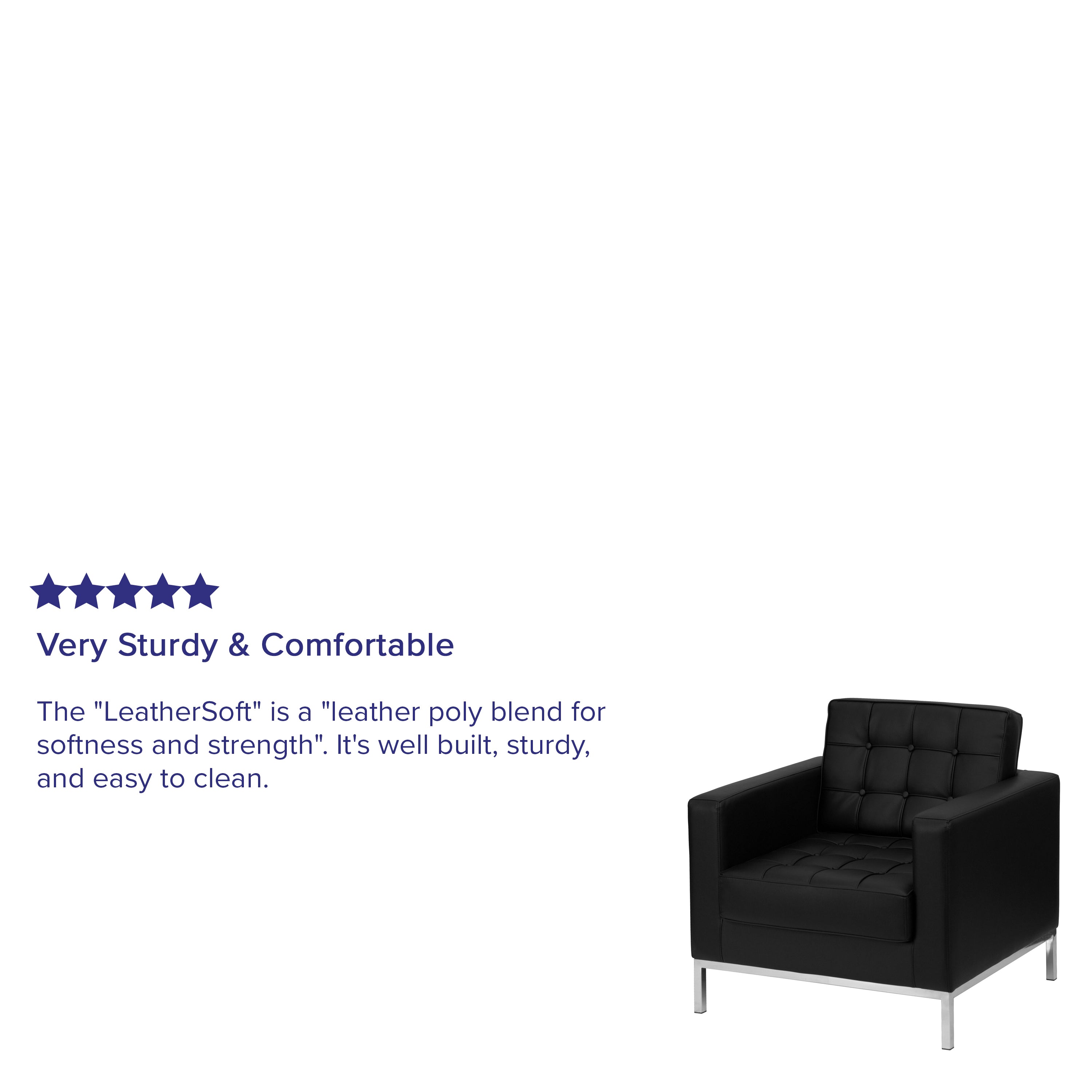 HERCULES Lacey Series Contemporary Black LeatherSoft Chair with Stainless Steel Frame