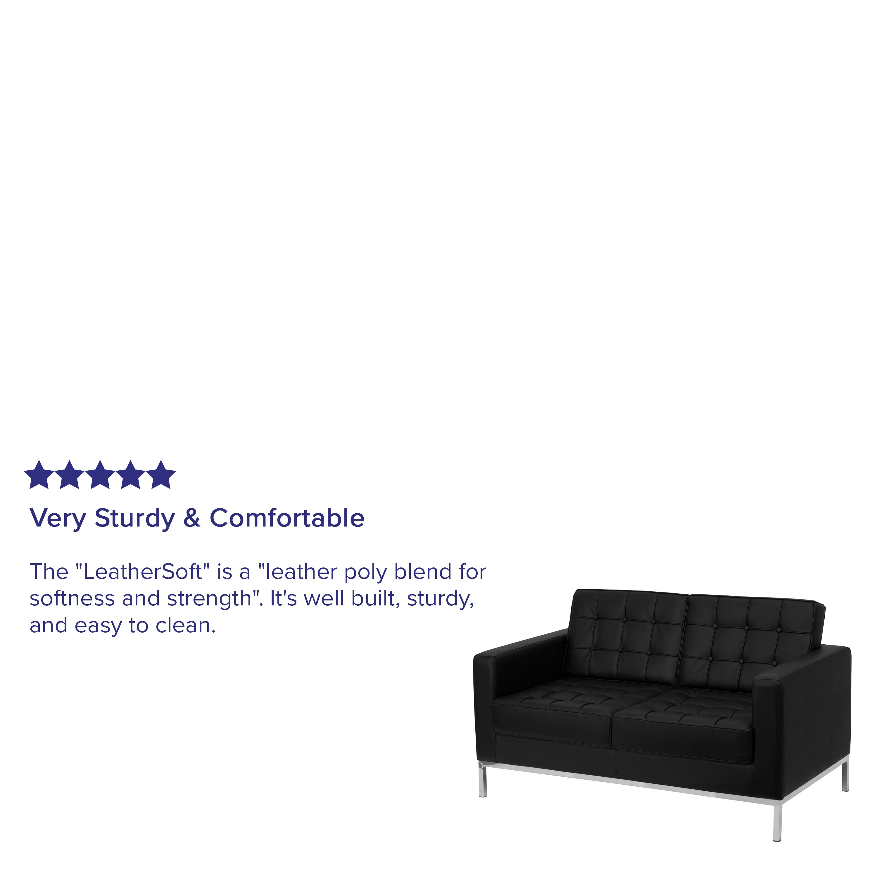 HERCULES Lacey Series Contemporary Black LeatherSoft Loveseat with Stainless Steel Frame
