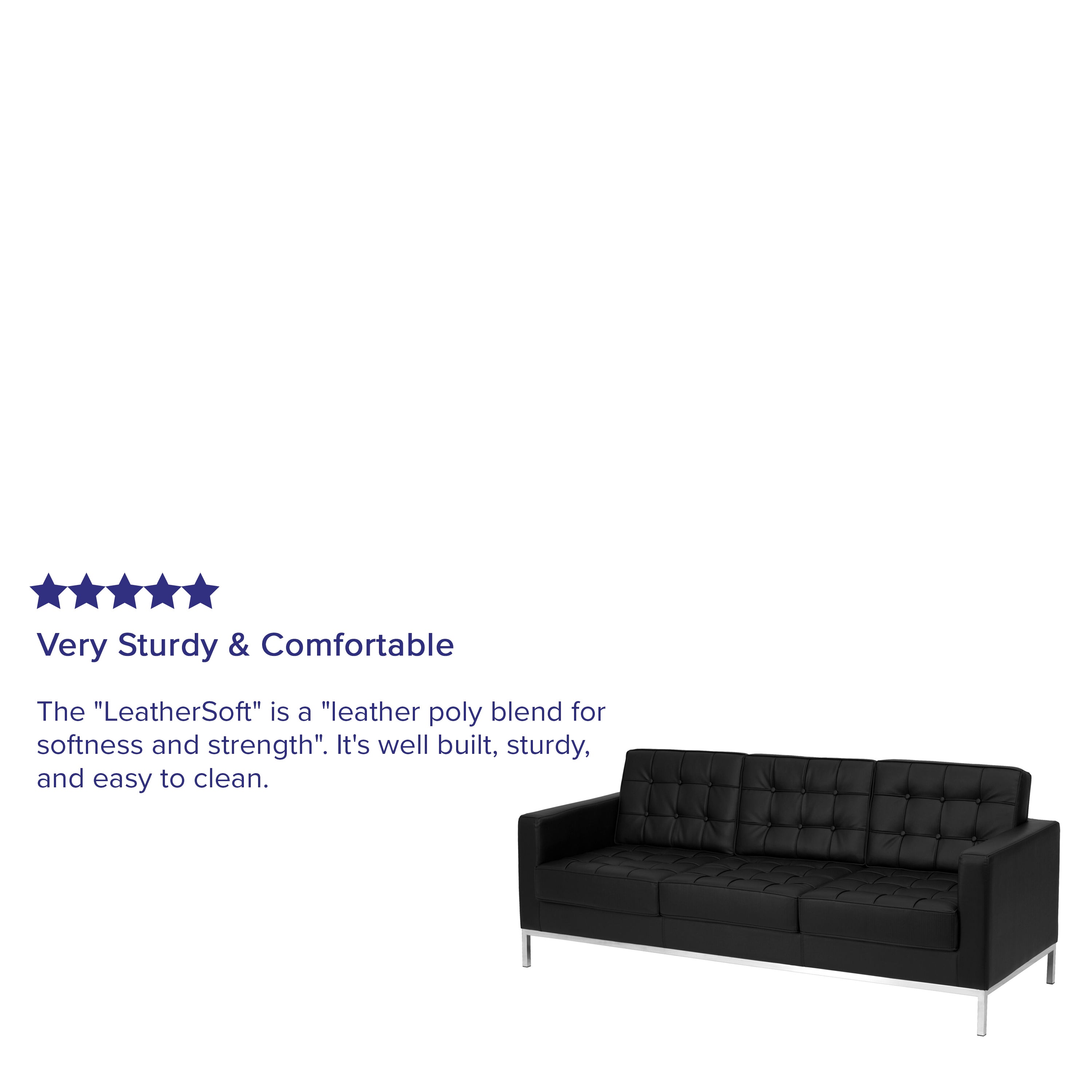 HERCULES Lacey Series Contemporary Black LeatherSoft Sofa with Stainless Steel Frame