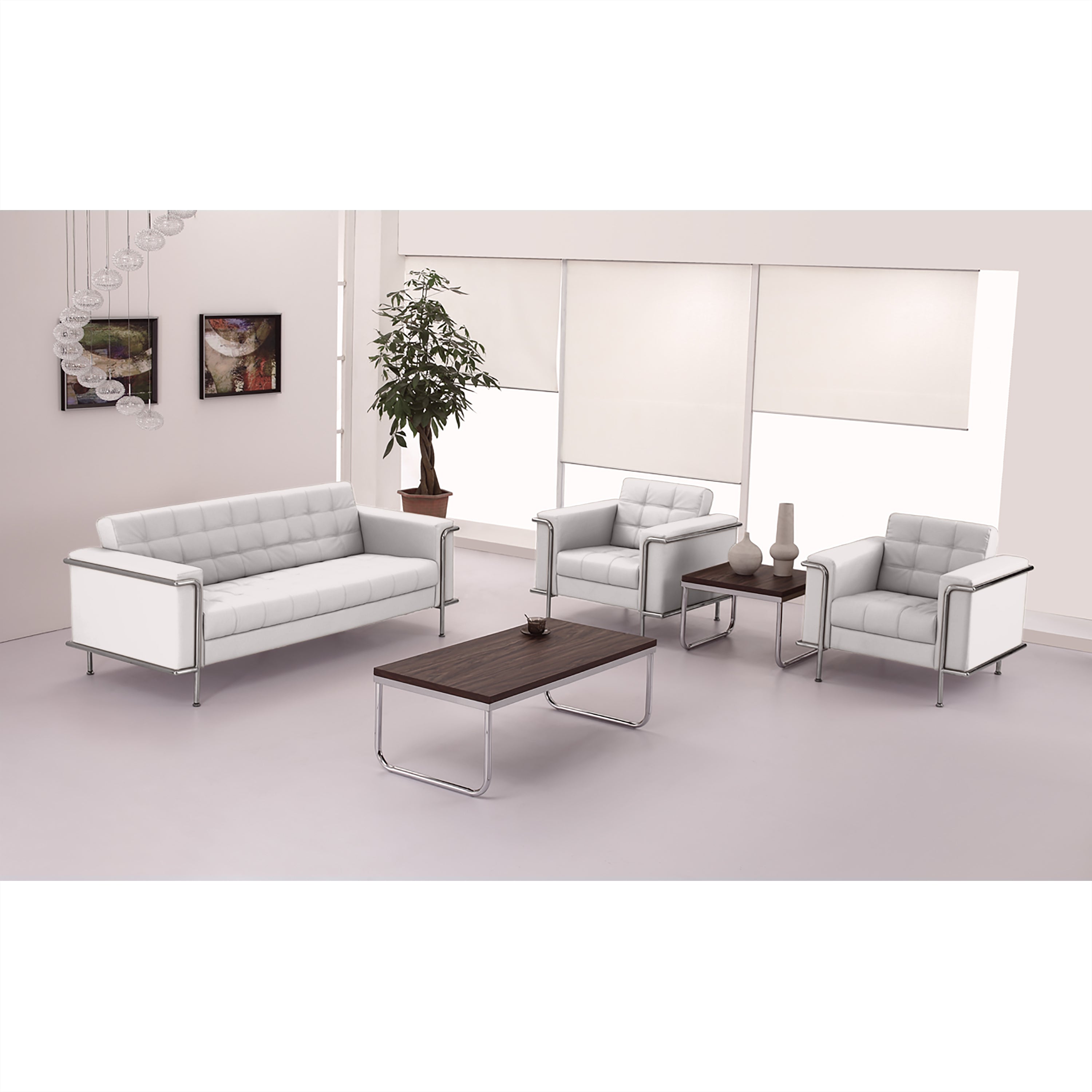HERCULES Lesley Series Contemporary Melrose White LeatherSoft Chair with Encasing Frame