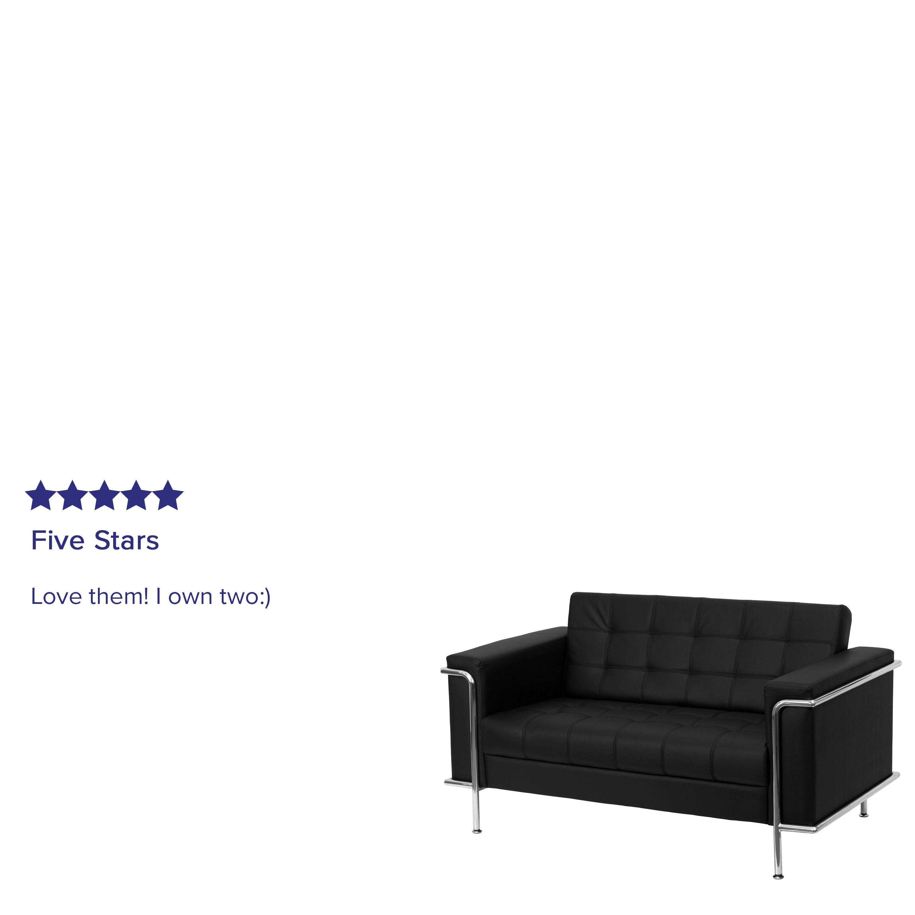 HERCULES Lesley Series Contemporary Black LeatherSoft Loveseat with Encasing Frame