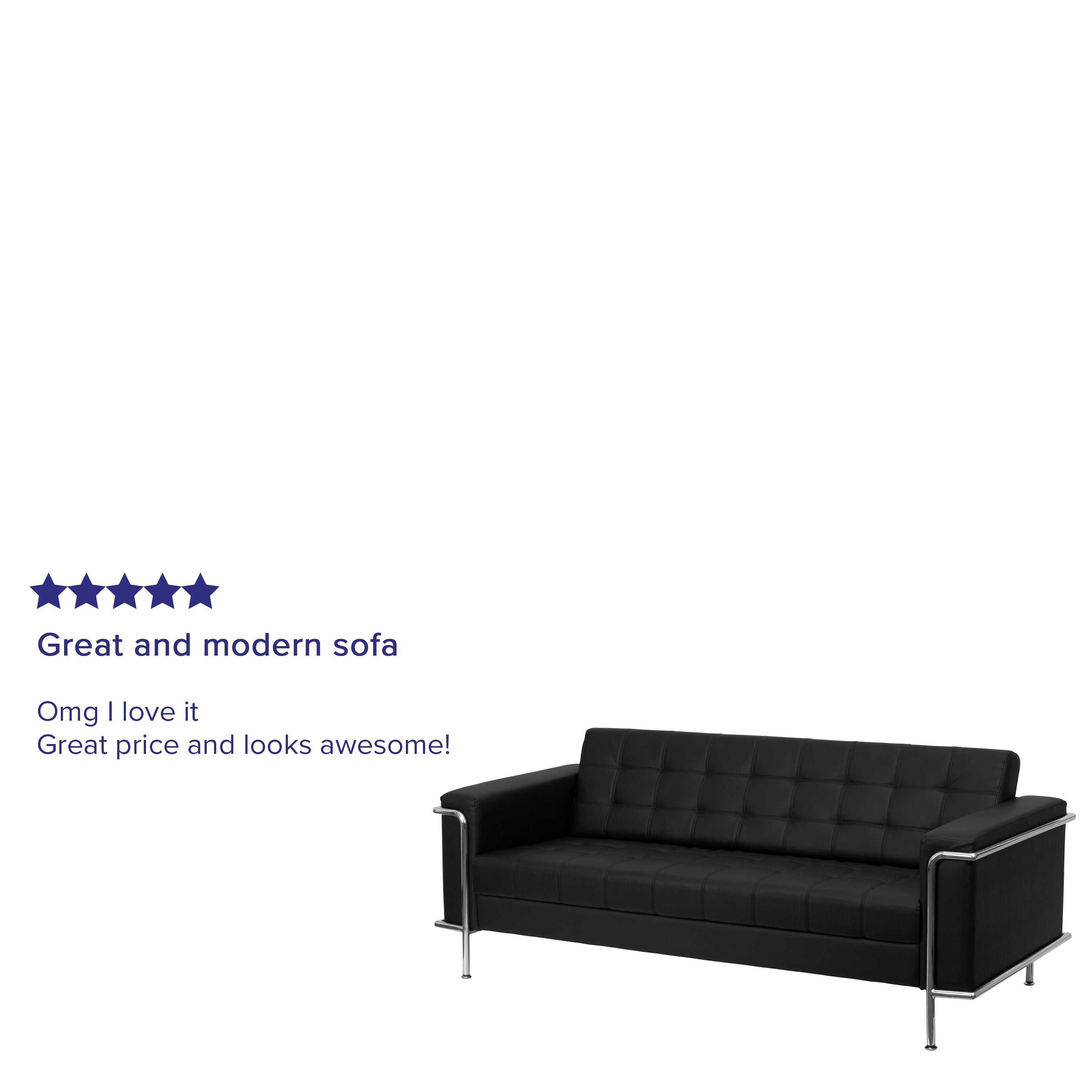 HERCULES Lesley Series Contemporary Black LeatherSoft Sofa with Encasing Frame