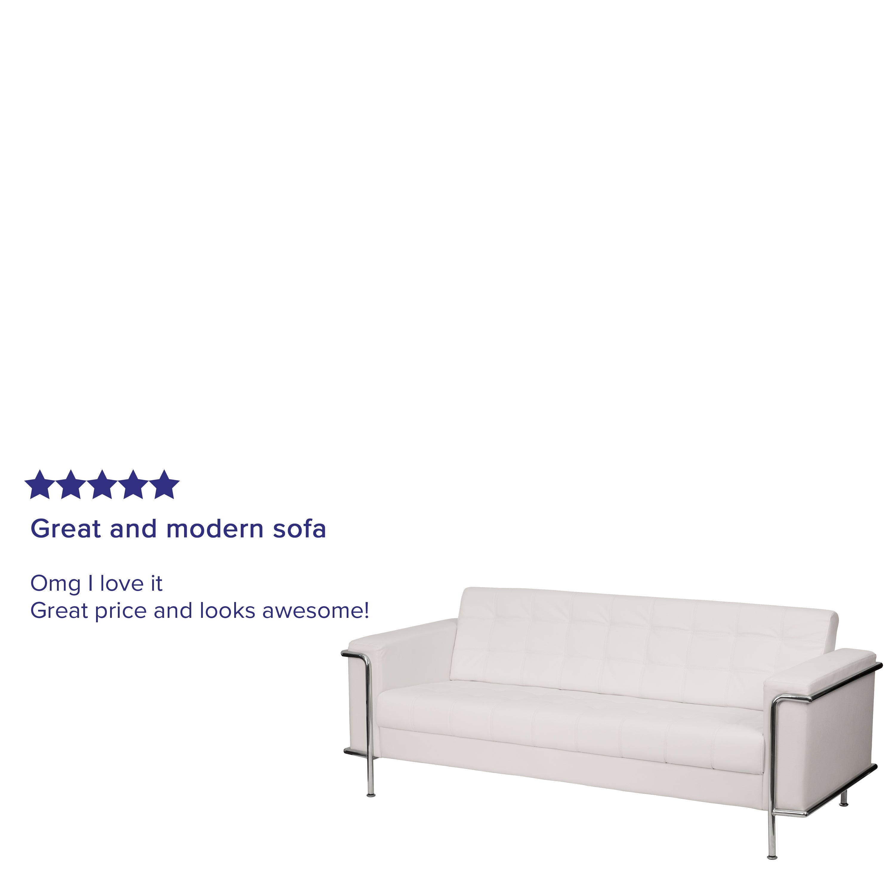 HERCULES Lesley Series Contemporary Melrose White LeatherSoft Sofa with Encasing Frame