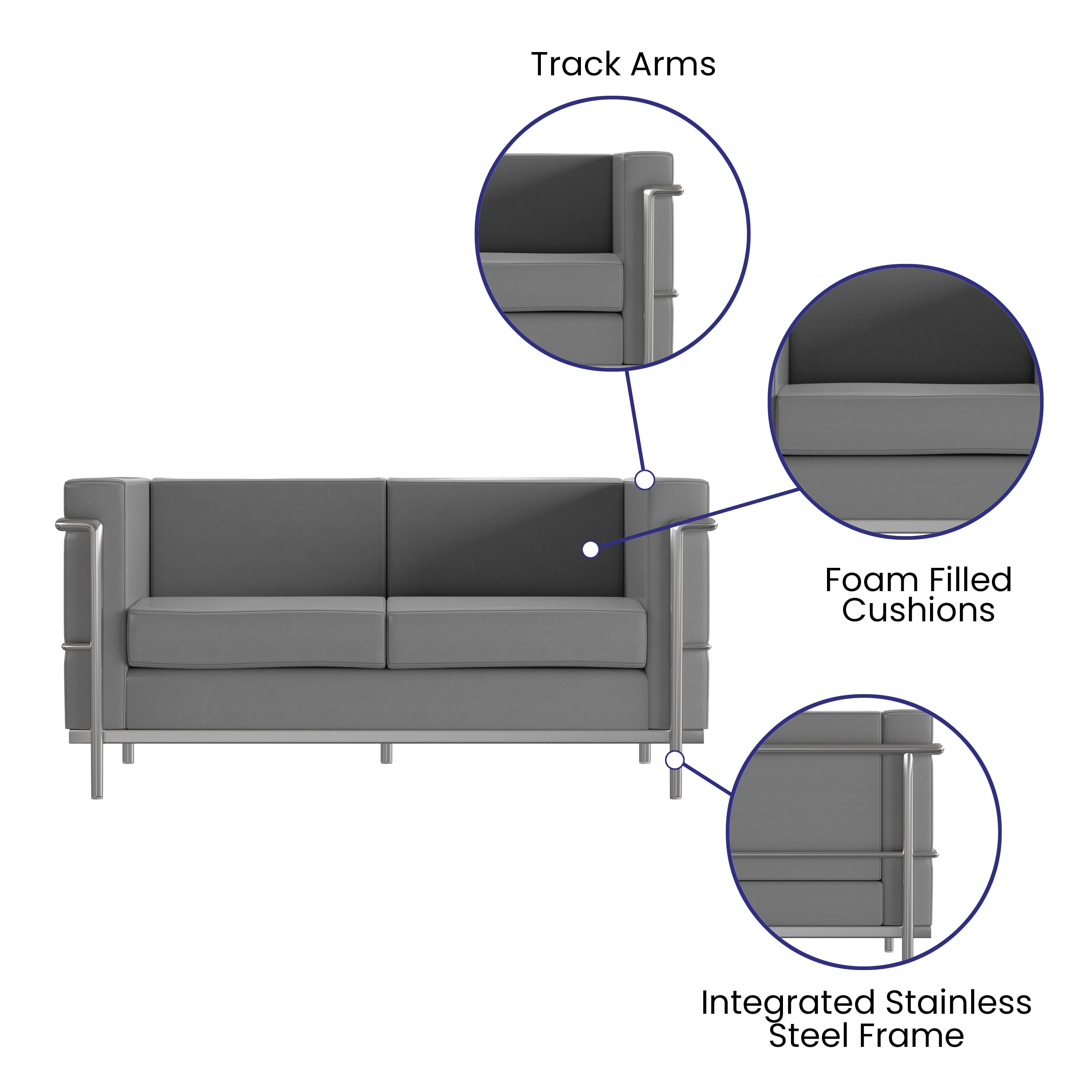 Hercules Regal Series Contemporary Gray LeatherSoft Loveseat with Encasing Frame