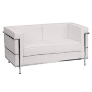 HERCULES Regal Series Contemporary Melrose White LeatherSoft Loveseat with Encasing Frame