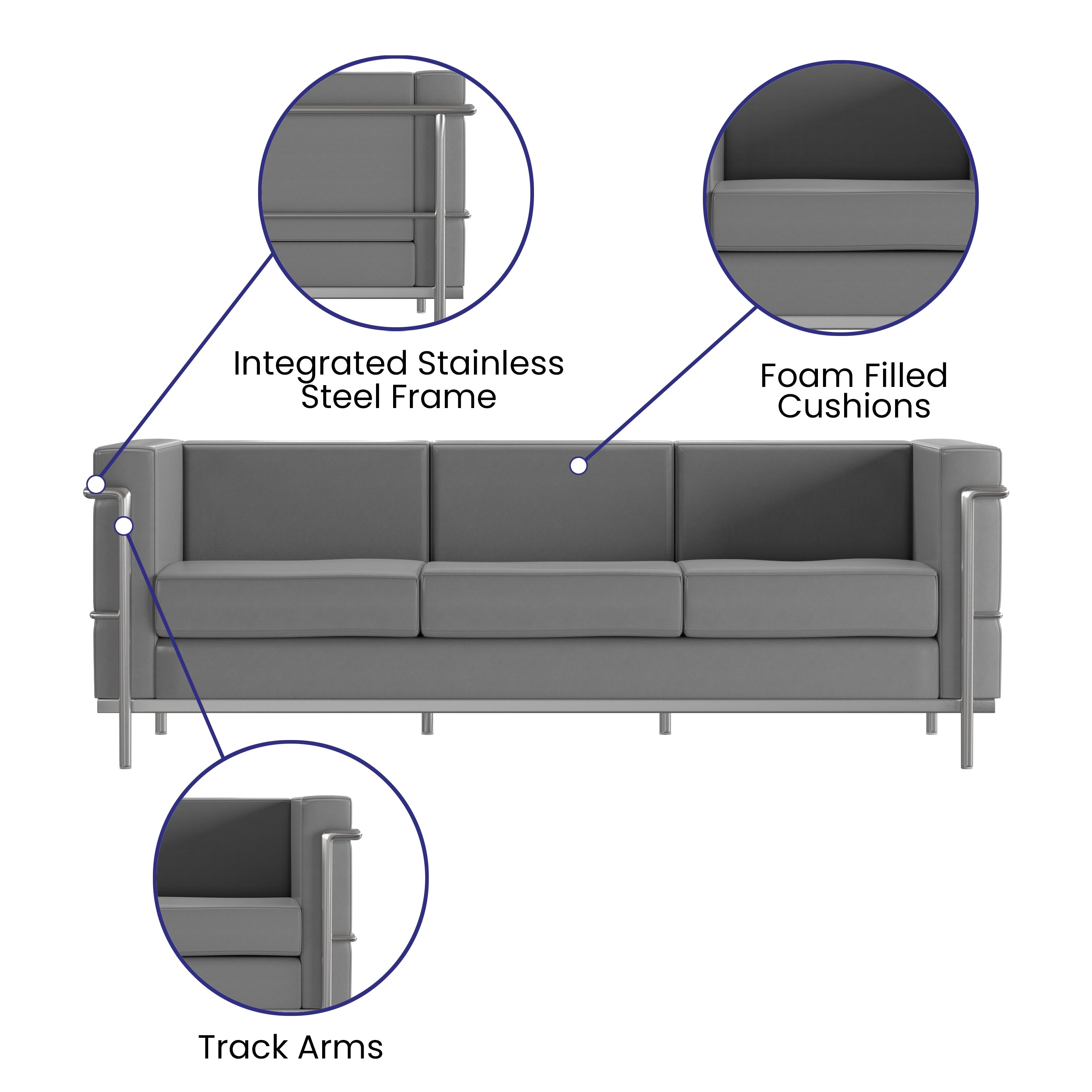 Hercules Regal Series Contemporary Gray LeatherSoft Sofa with Encasing Frame