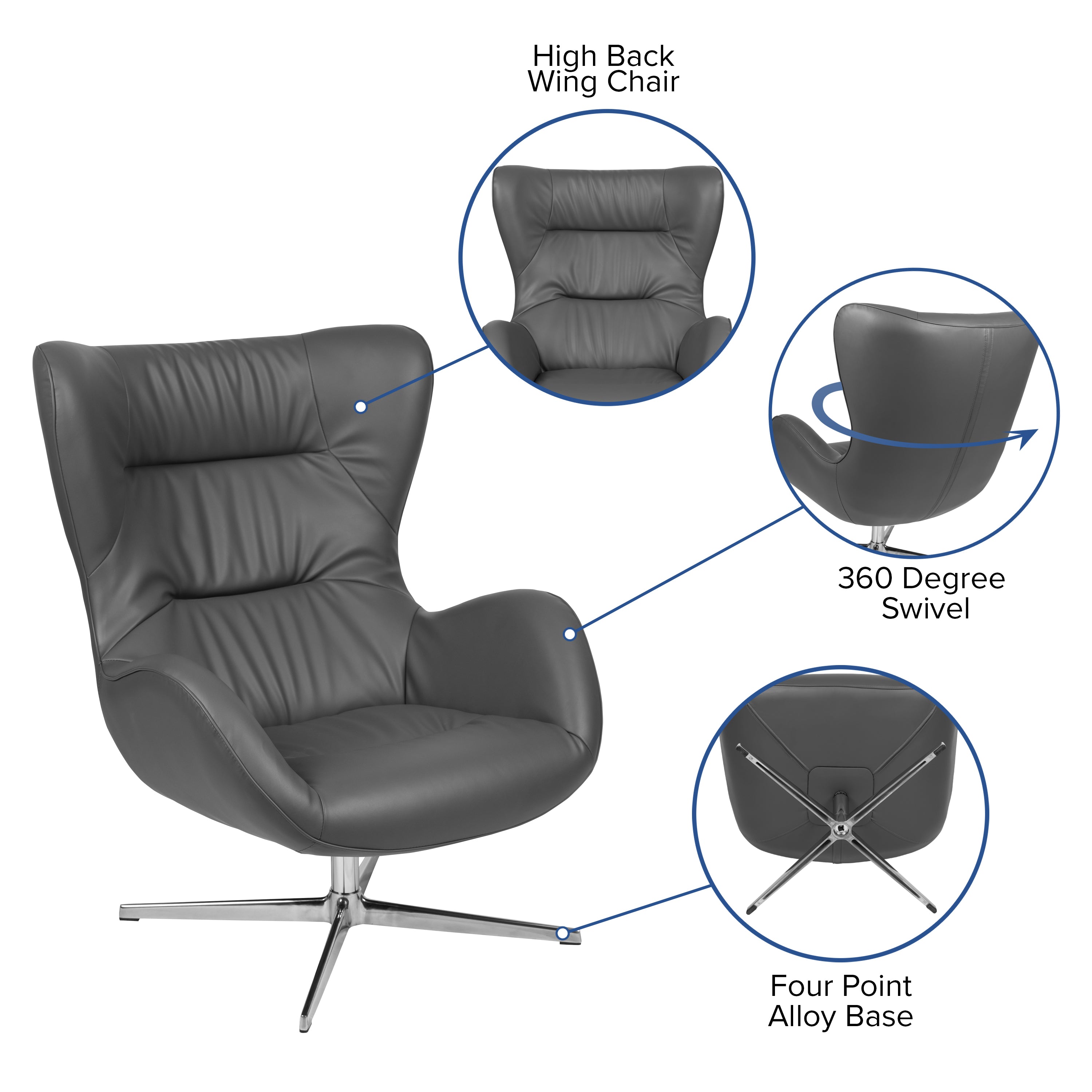 Rally Gray LeatherSoft Swivel Wing Chair