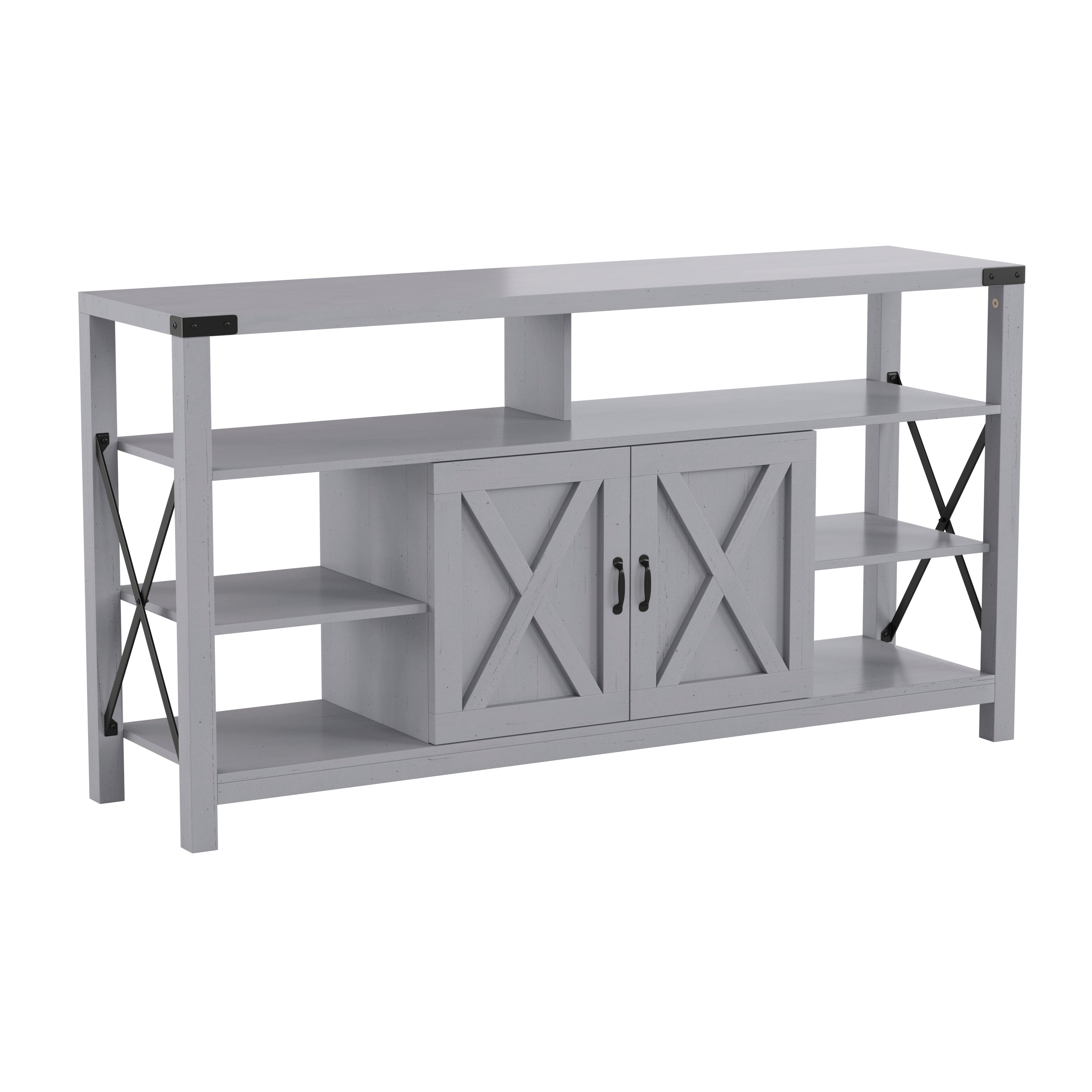 Wyatt 60" Modern Farmhouse Tall TV Console Cabinet with Storage Cabinets and Shelves for TV's up to 60", Coastal Gray