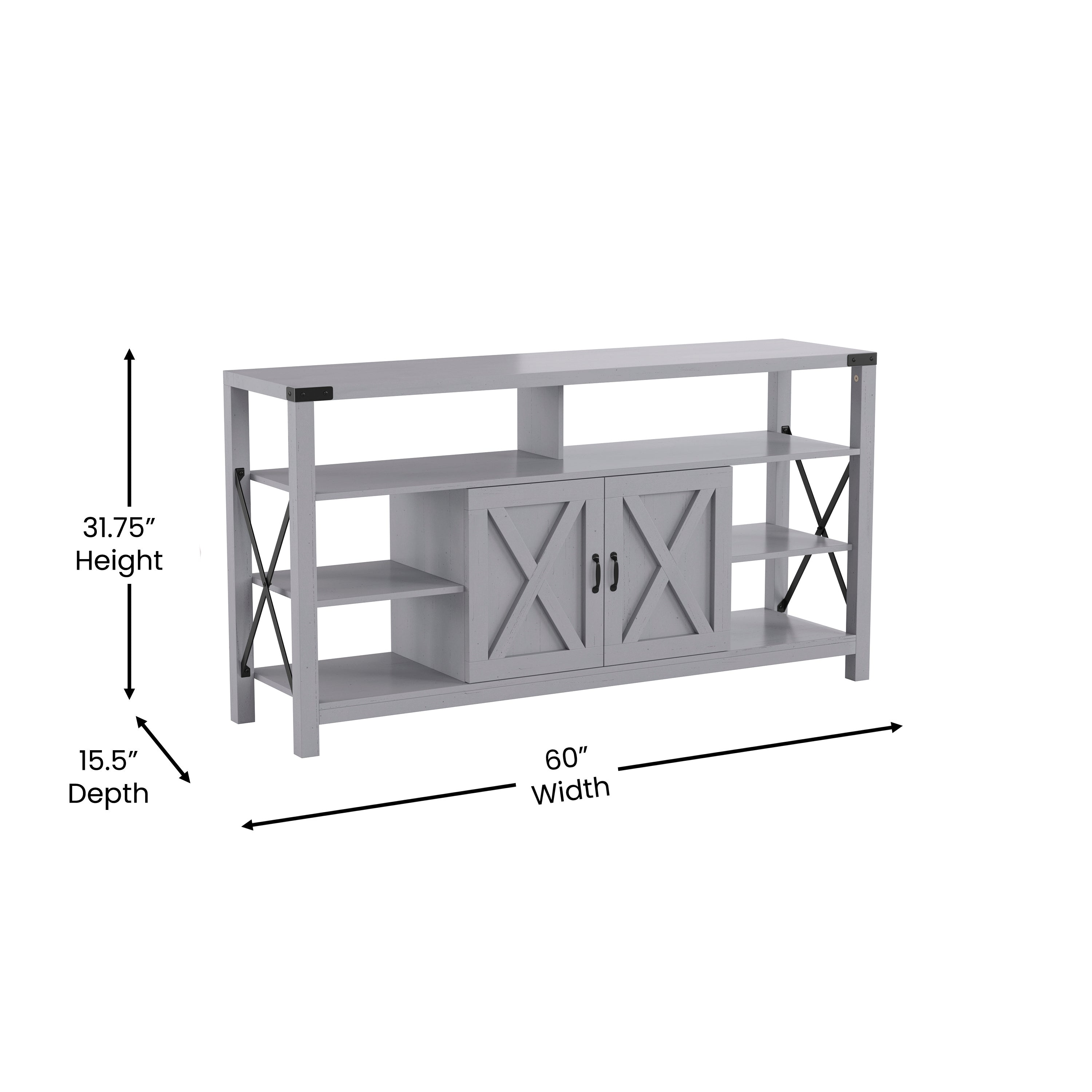 Wyatt 60" Modern Farmhouse Tall TV Console Cabinet with Storage Cabinets and Shelves for TV's up to 60", Coastal Gray