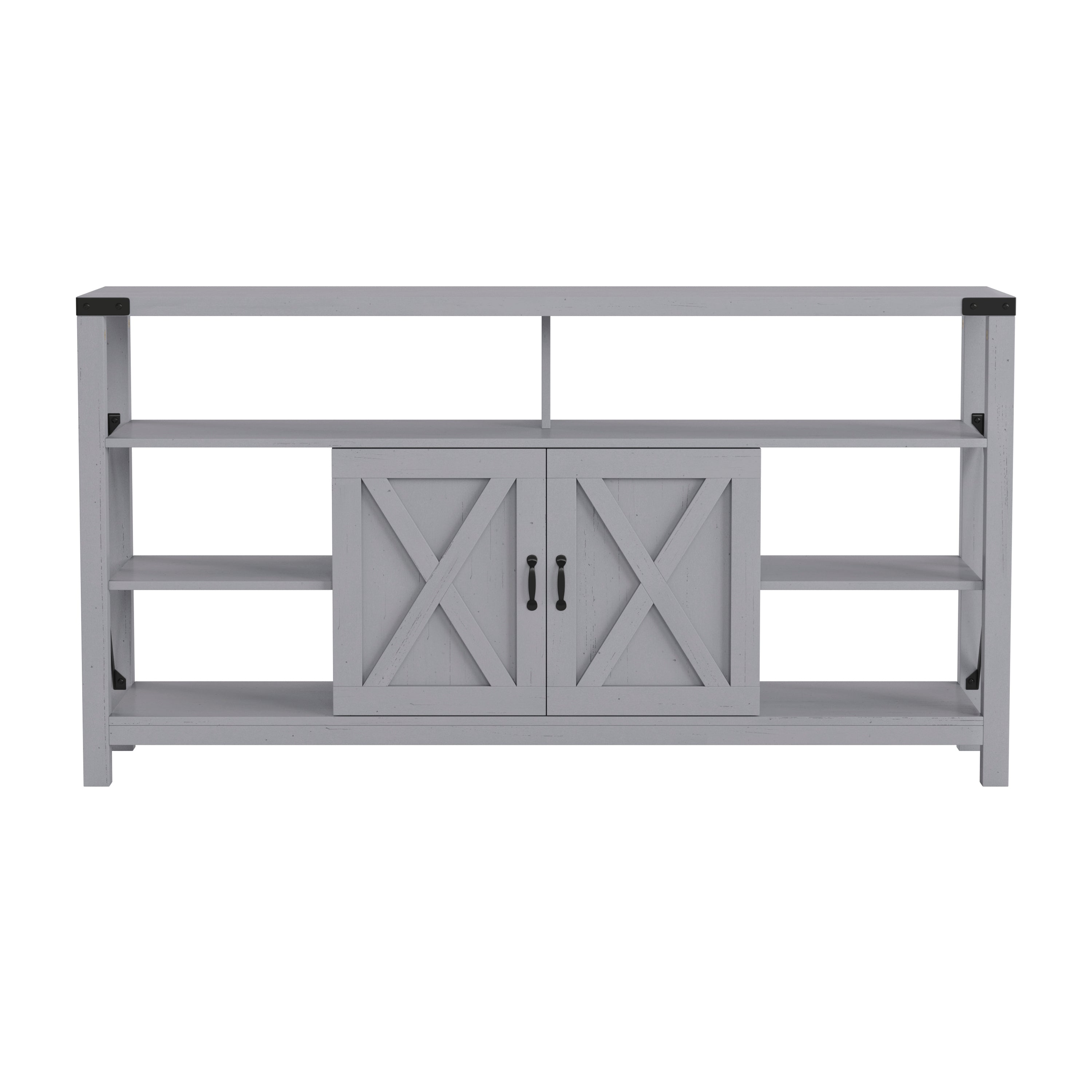 Wyatt 60" Modern Farmhouse Tall TV Console Cabinet with Storage Cabinets and Shelves for TV's up to 60", Coastal Gray