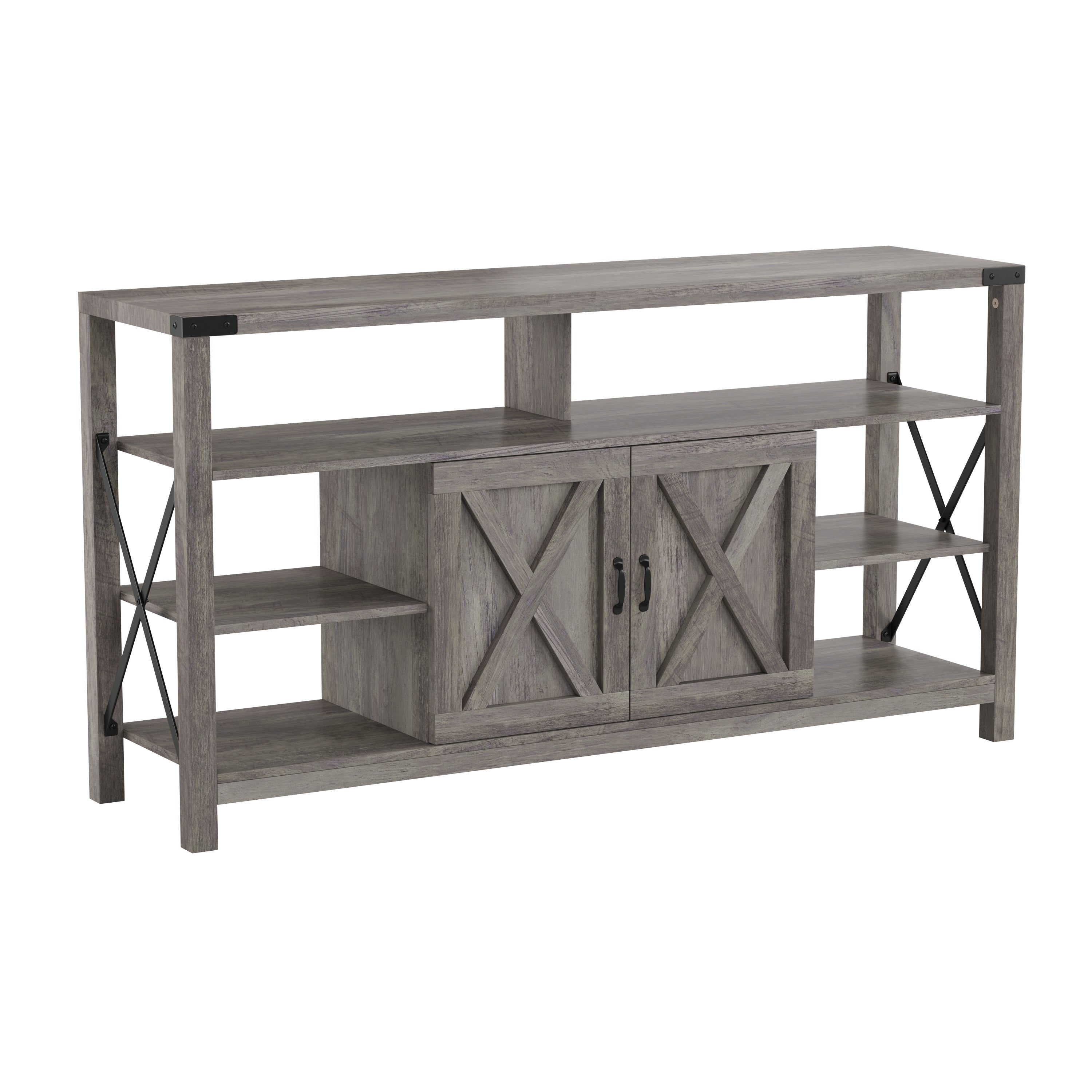 Wyatt 60" Modern Farmhouse Tall TV Console Cabinet with Storage Cabinets and Shelves for TV's up to 60", Gray Wash