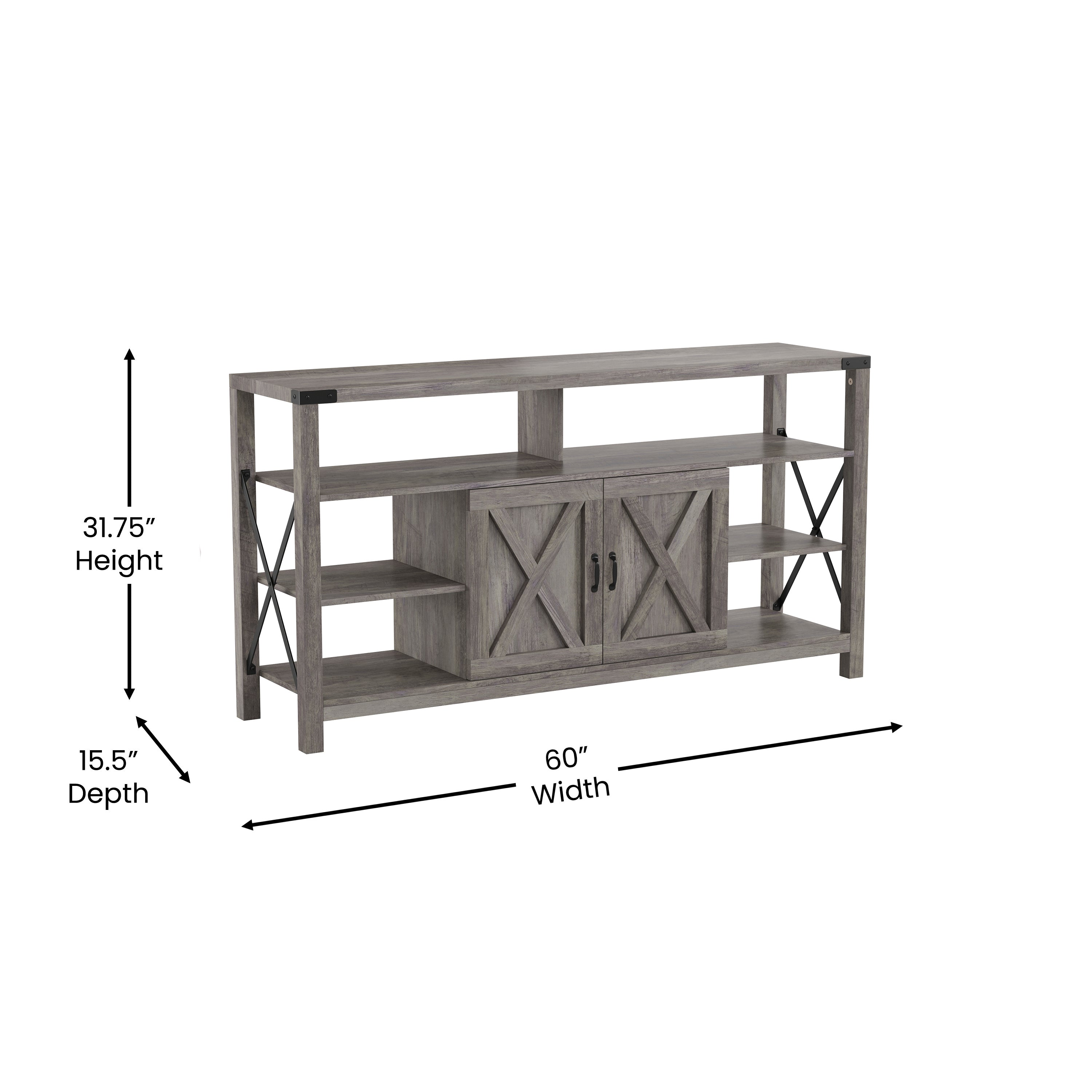 Wyatt 60" Modern Farmhouse Tall TV Console Cabinet with Storage Cabinets and Shelves for TV's up to 60", Gray Wash