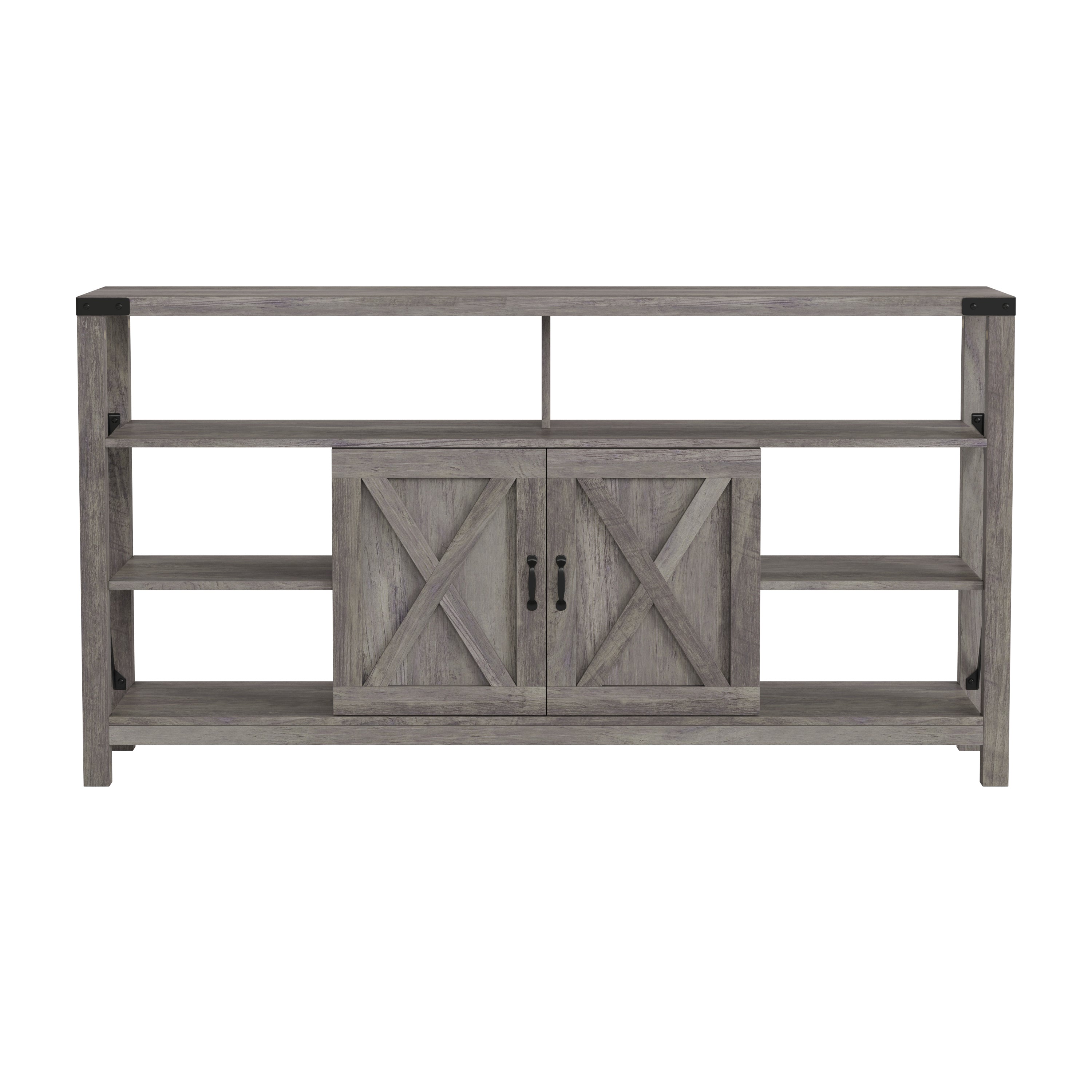 Wyatt 60" Modern Farmhouse Tall TV Console Cabinet with Storage Cabinets and Shelves for TV's up to 60", Gray Wash