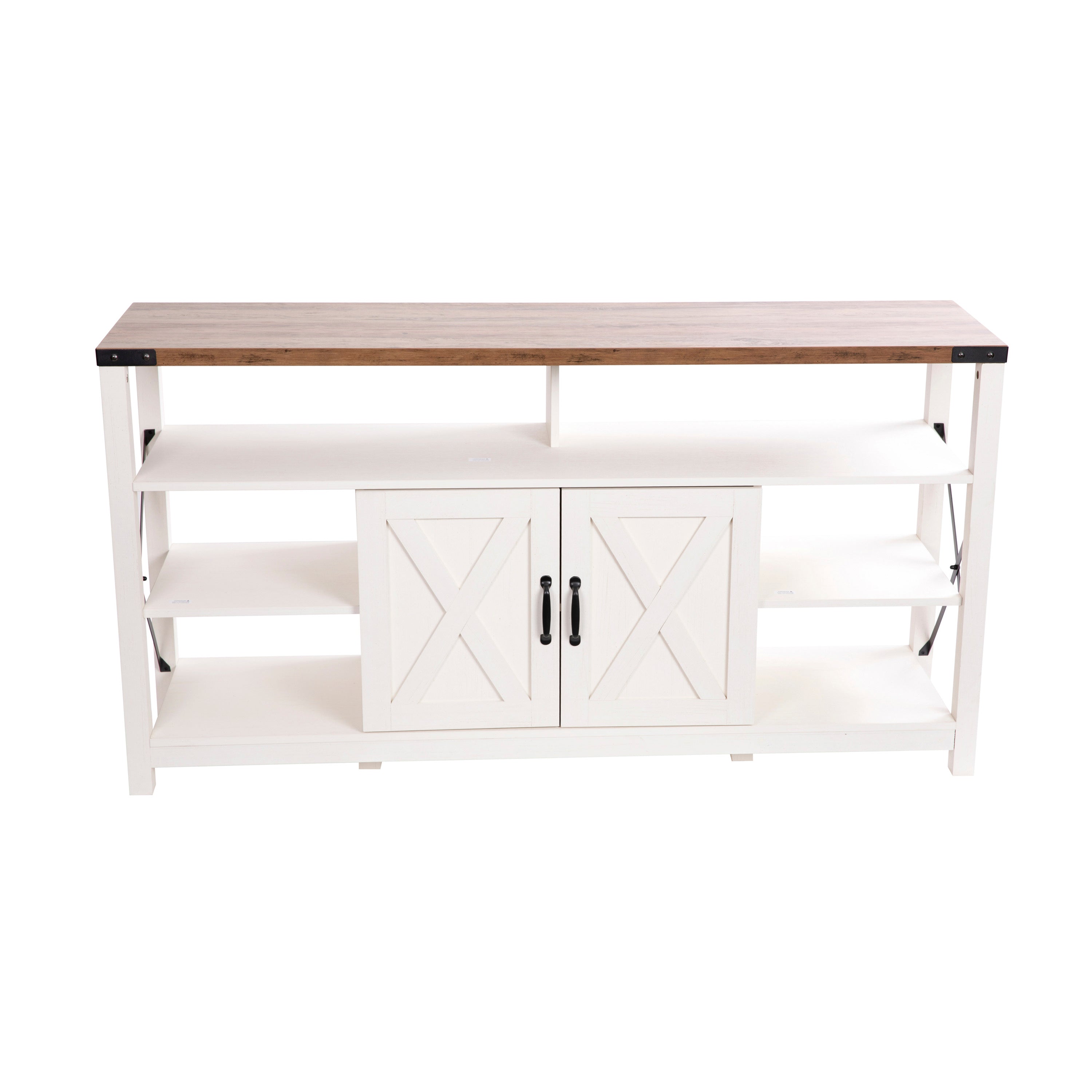 Wyatt 60" Modern Farmhouse Tall TV Stand with Storage Cabinets and Shelves for TV's up to 60", White/Rustic Oak