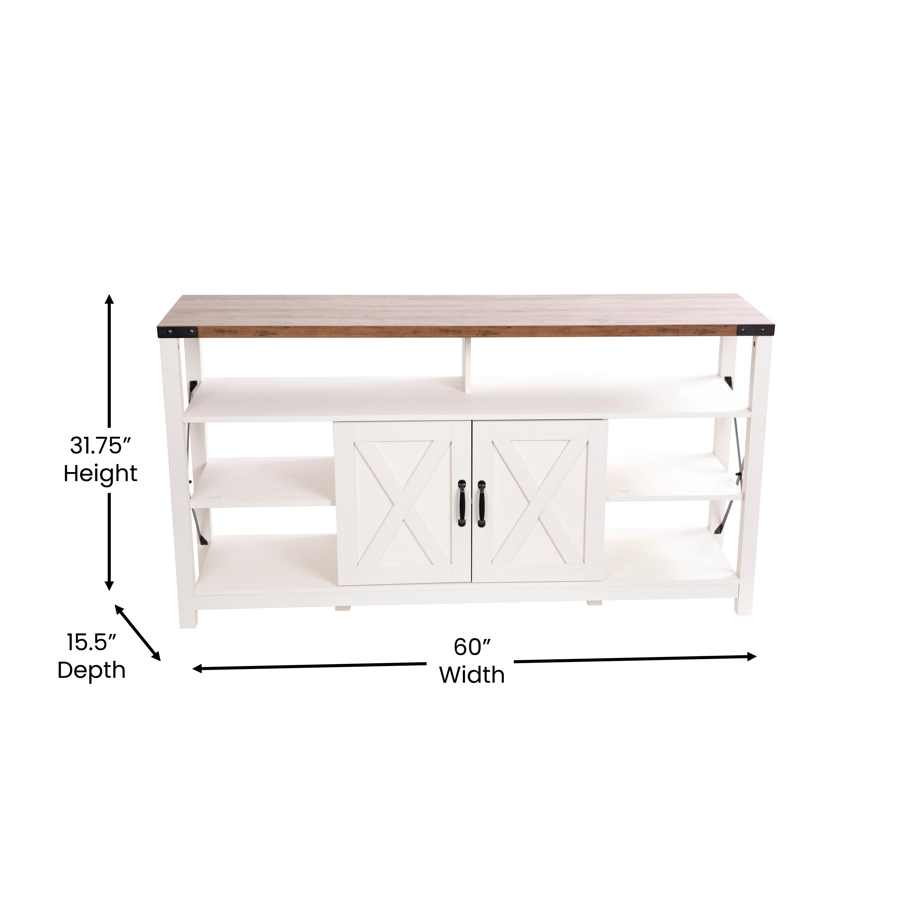 Wyatt 60" Modern Farmhouse Tall TV Stand with Storage Cabinets and Shelves for TV's up to 60", White/Rustic Oak