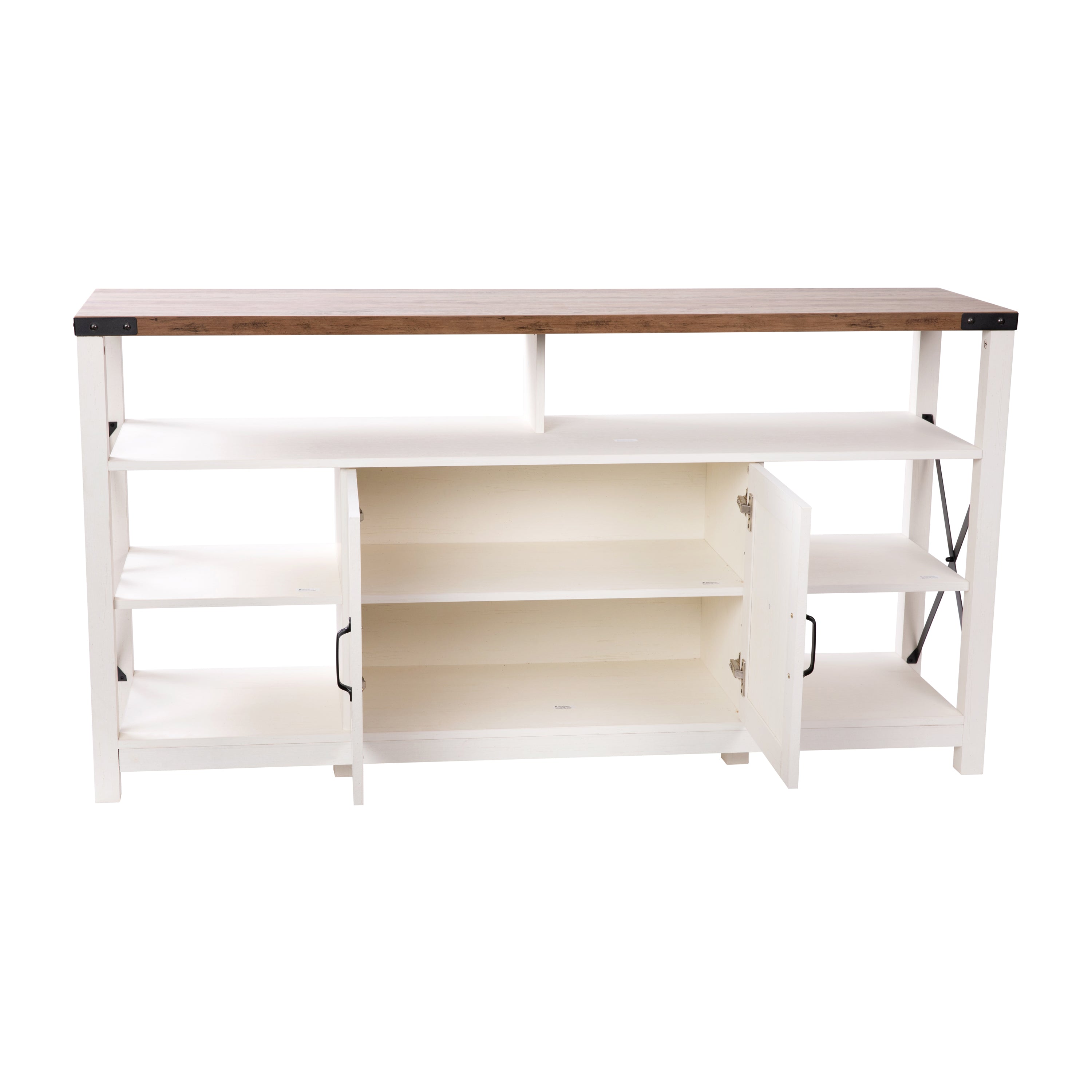 Wyatt 60" Modern Farmhouse Tall TV Stand with Storage Cabinets and Shelves for TV's up to 60", White/Rustic Oak