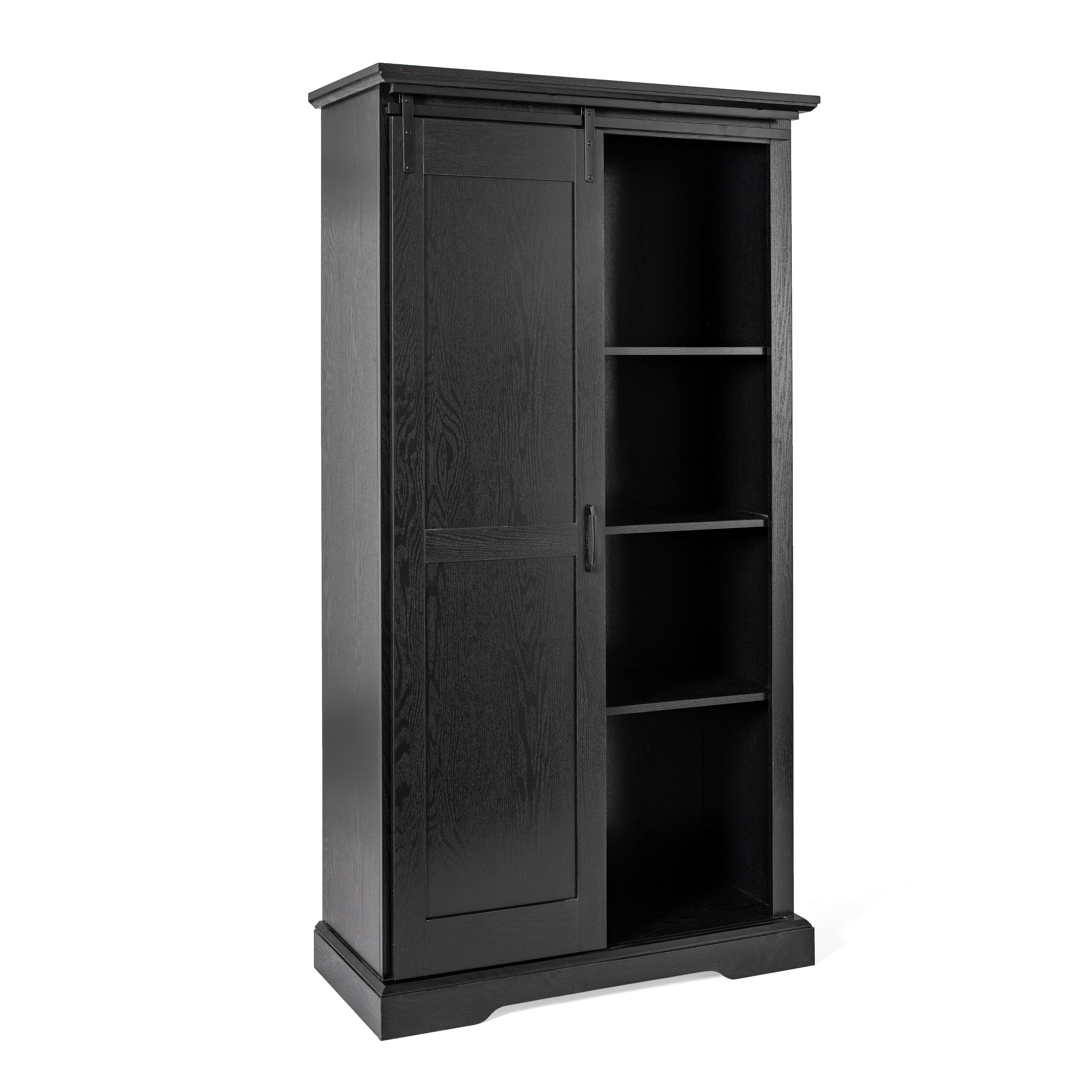 Harrison 36" Wide Rustic Farmhouse Storage Cabinet Bookcase with Sliding Barn Door and 4 Adjustable and 2 Fixed Shelves in Black