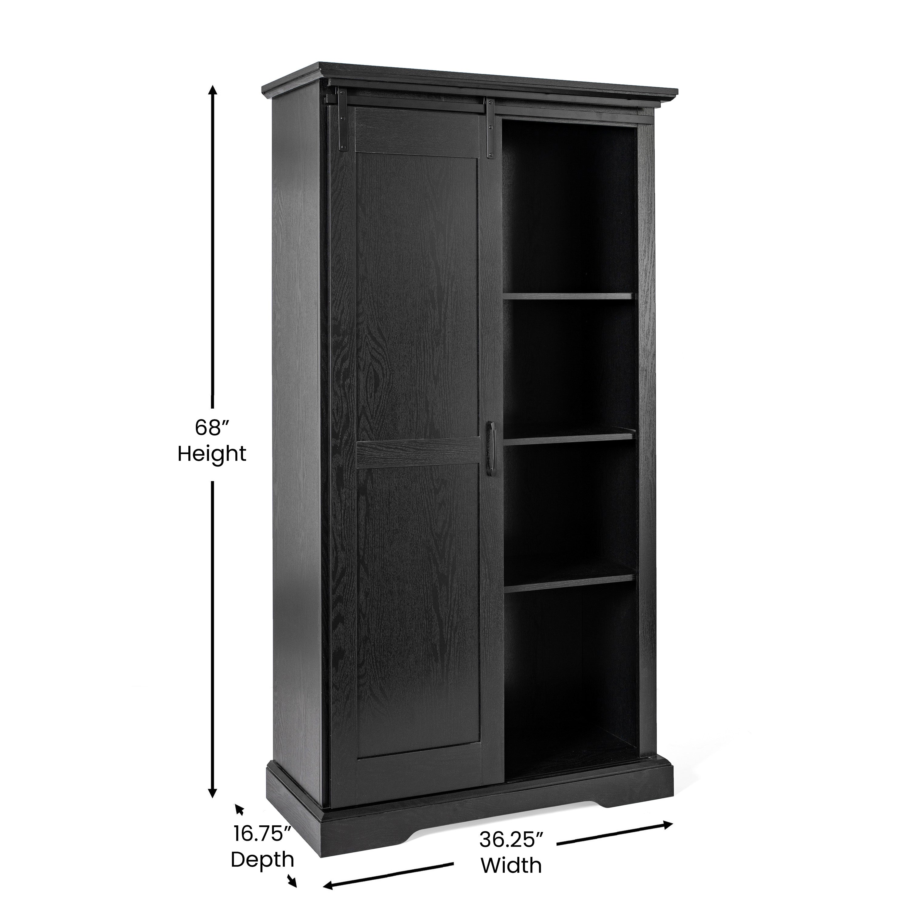 Harrison 36" Wide Rustic Farmhouse Storage Cabinet Bookcase with Sliding Barn Door and 4 Adjustable and 2 Fixed Shelves in Black