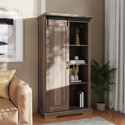 Harrison 36" Wide Rustic Farmhouse Storage Cabinet Bookcase with Sliding Barn Door and 4 Adjustable and 2 Fixed Shelves in Graywash