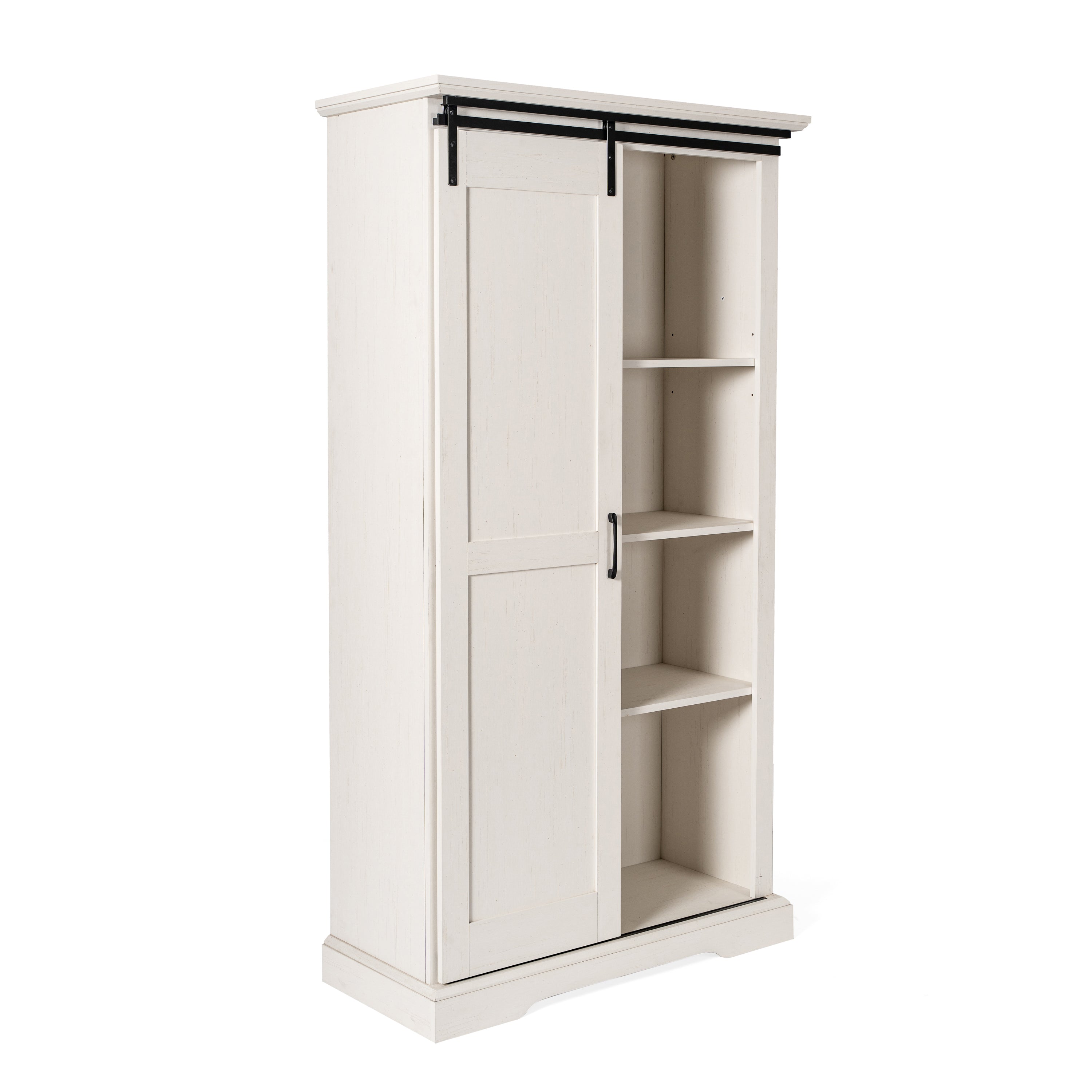 Harrison 36" Wide Rustic Farmhouse Storage Cabinet Bookcase with Sliding Barn Door and 4 Adjustable and 2 Fixed Shelves in White