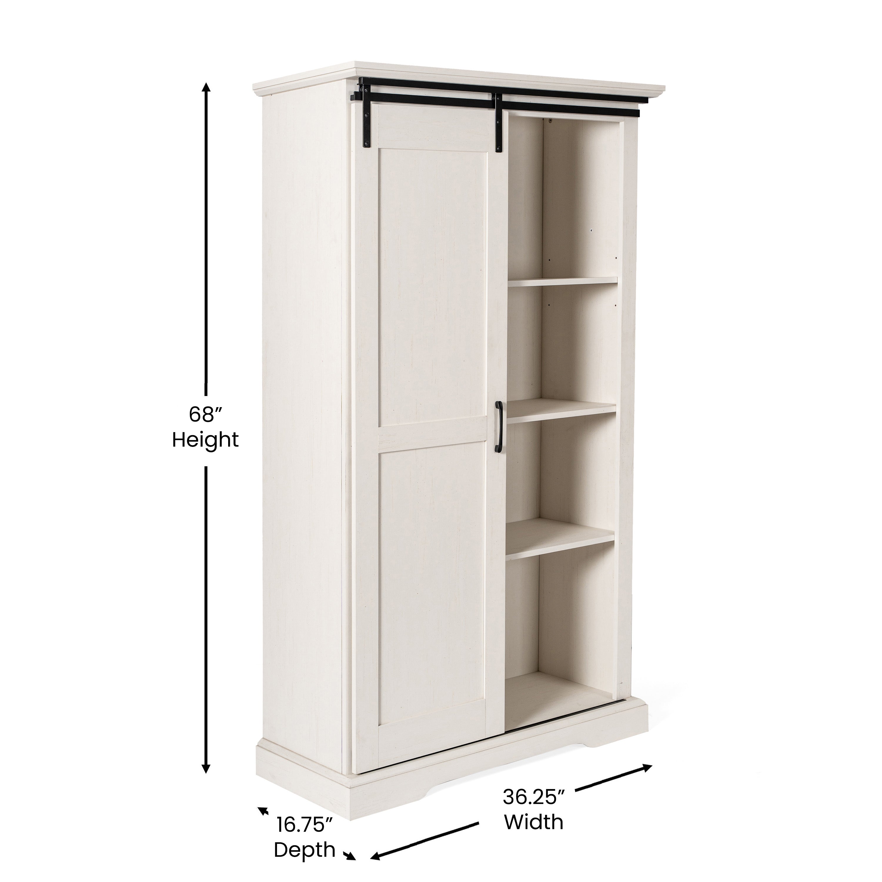 Harrison 36" Wide Rustic Farmhouse Storage Cabinet Bookcase with Sliding Barn Door and 4 Adjustable and 2 Fixed Shelves in White