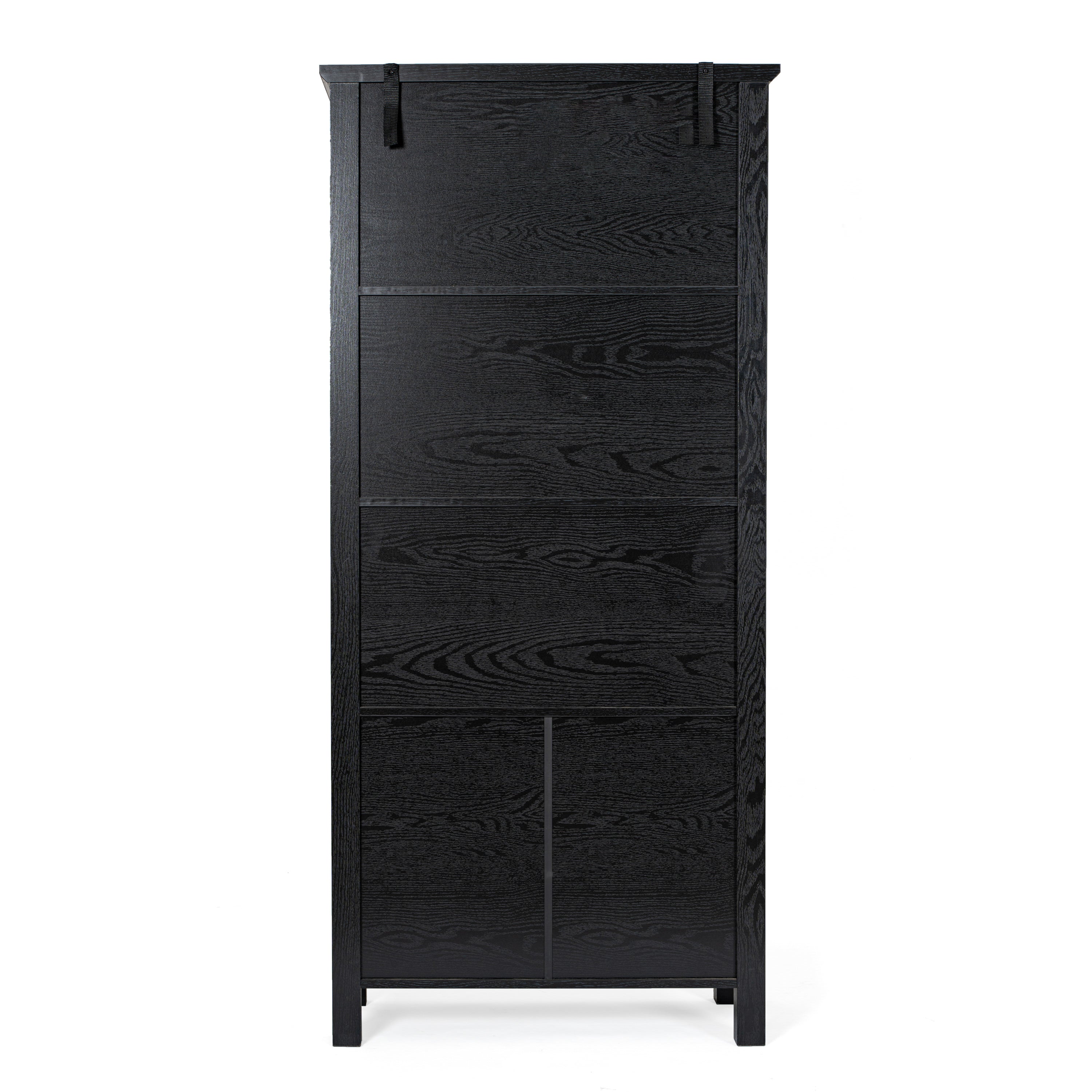 Stella Modern Farmhouse Wooden Bookcase and Storage Cabinet with Tempered Glass Doors and 3 Upper Shelves in Black
