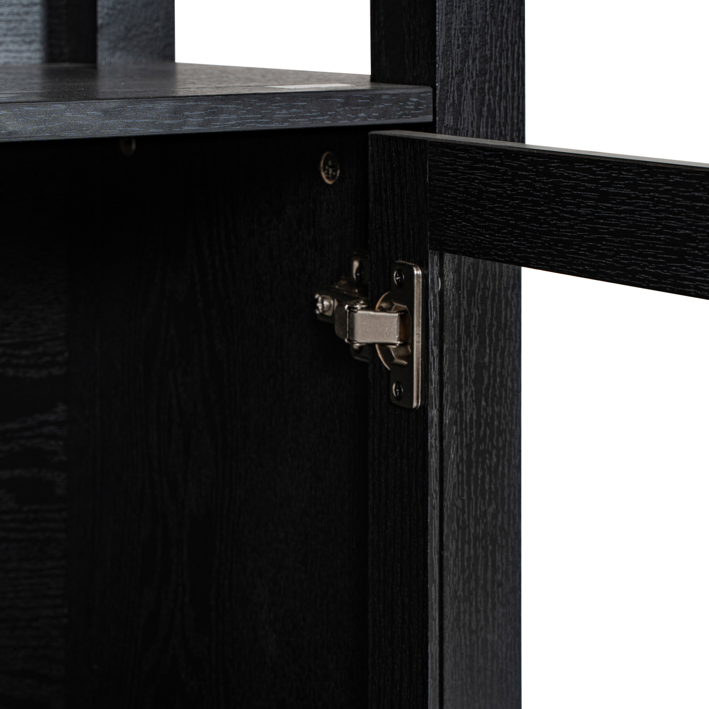 Stella Modern Farmhouse Wooden Bookcase and Storage Cabinet with Tempered Glass Doors and 3 Upper Shelves in Black