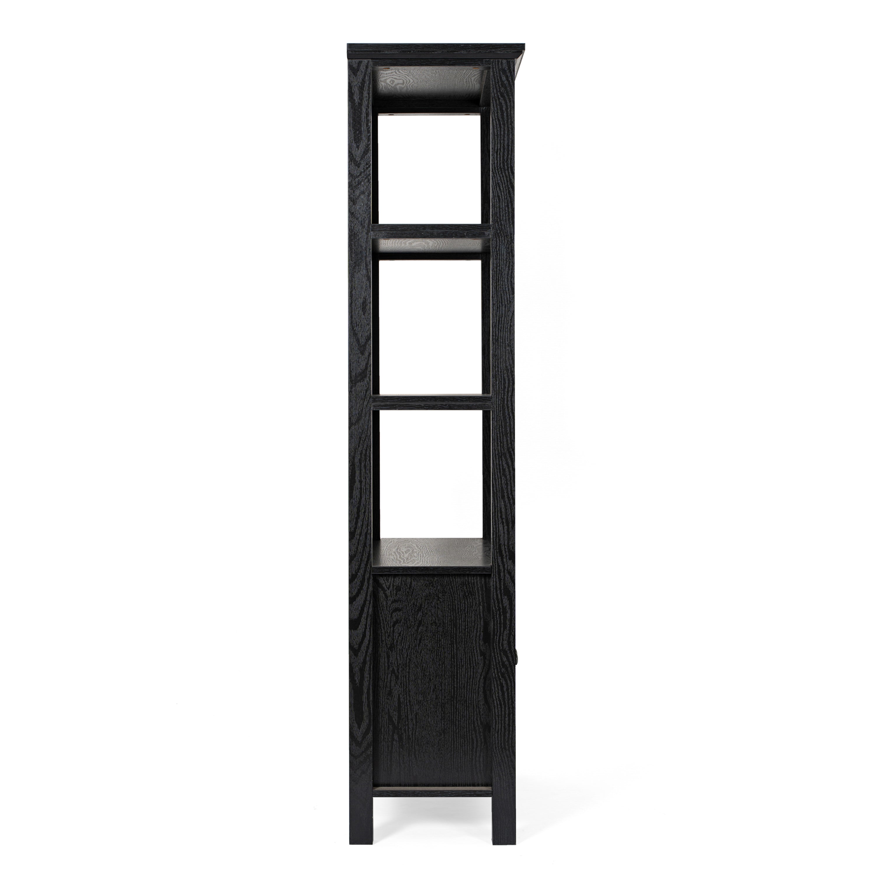Stella Modern Farmhouse Wooden Bookcase and Storage Cabinet with Tempered Glass Doors and 3 Upper Shelves in Black