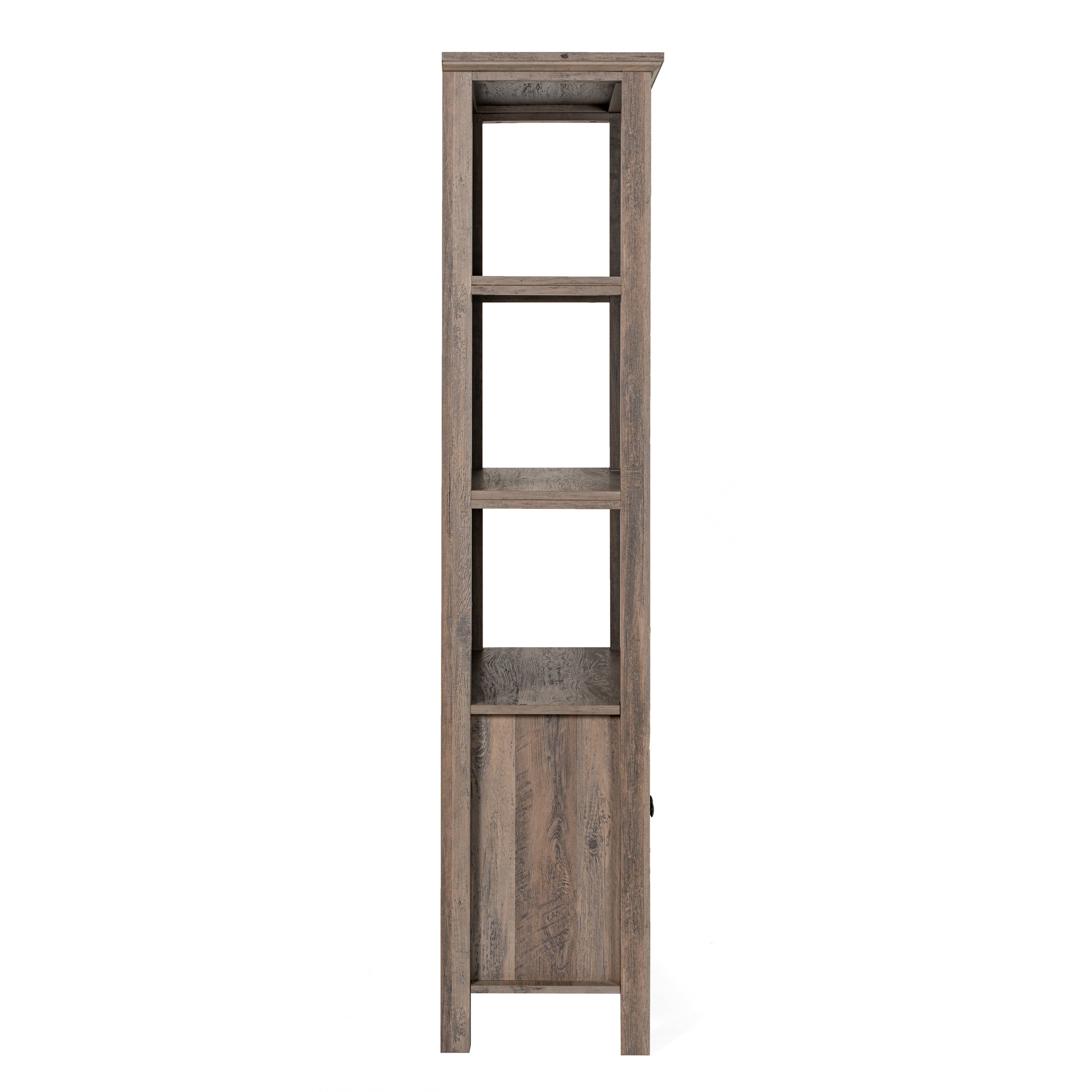 Stella Modern Farmhouse Wooden Bookcase and Storage Cabinet with Tempered Glass Doors and 3 Upper Shelves in Gray Wash