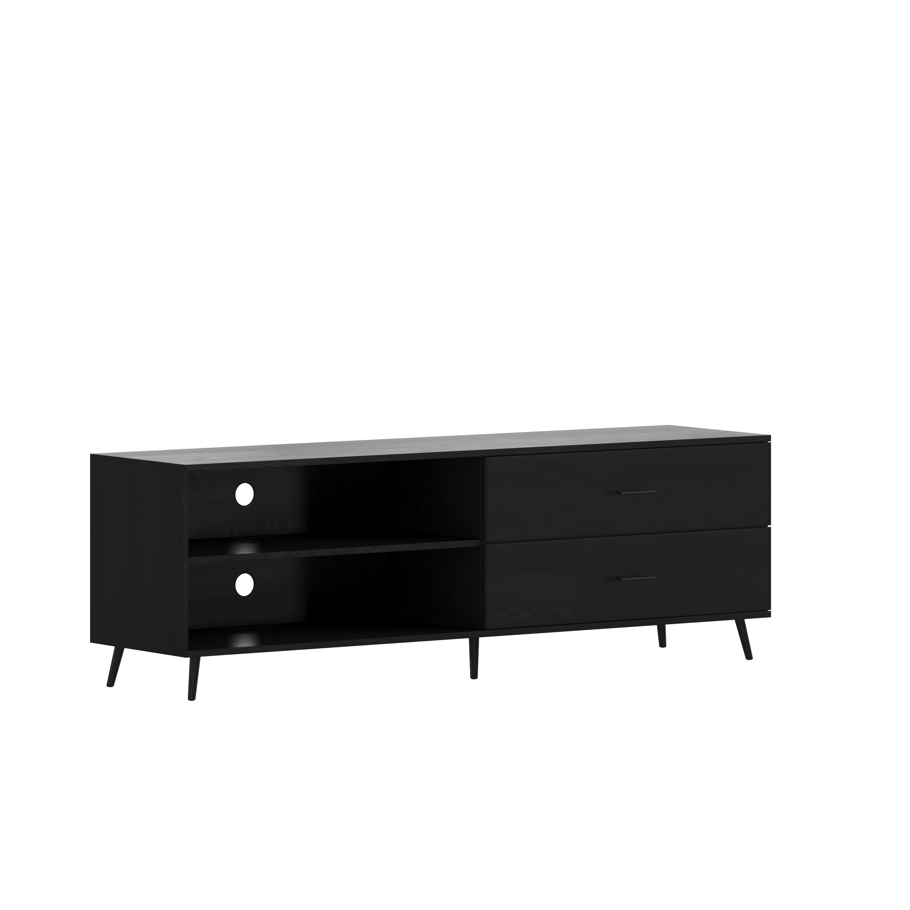 Nelson 65" Mid Century Modern TV Stand for up to 60" TV's with Adjustable Shelf and Storage Drawers, Black