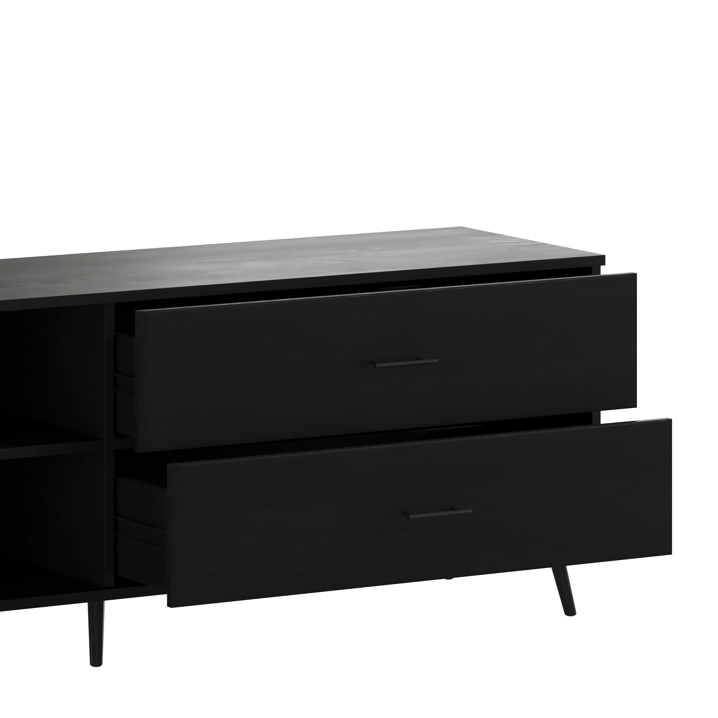 Nelson 65" Mid Century Modern TV Stand for up to 60" TV's with Adjustable Shelf and Storage Drawers, Black