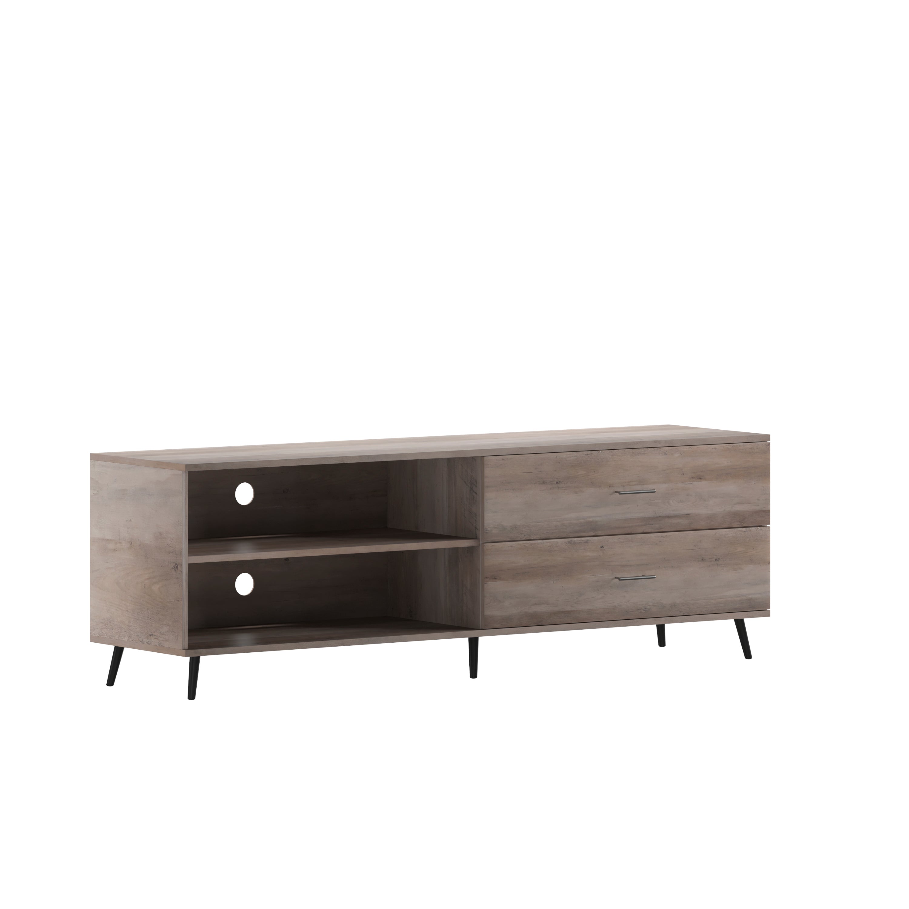 Nelson 65" Mid Century Modern TV Stand for up to 60" TV's with Adjustable Shelf and Storage Drawers, Walnut