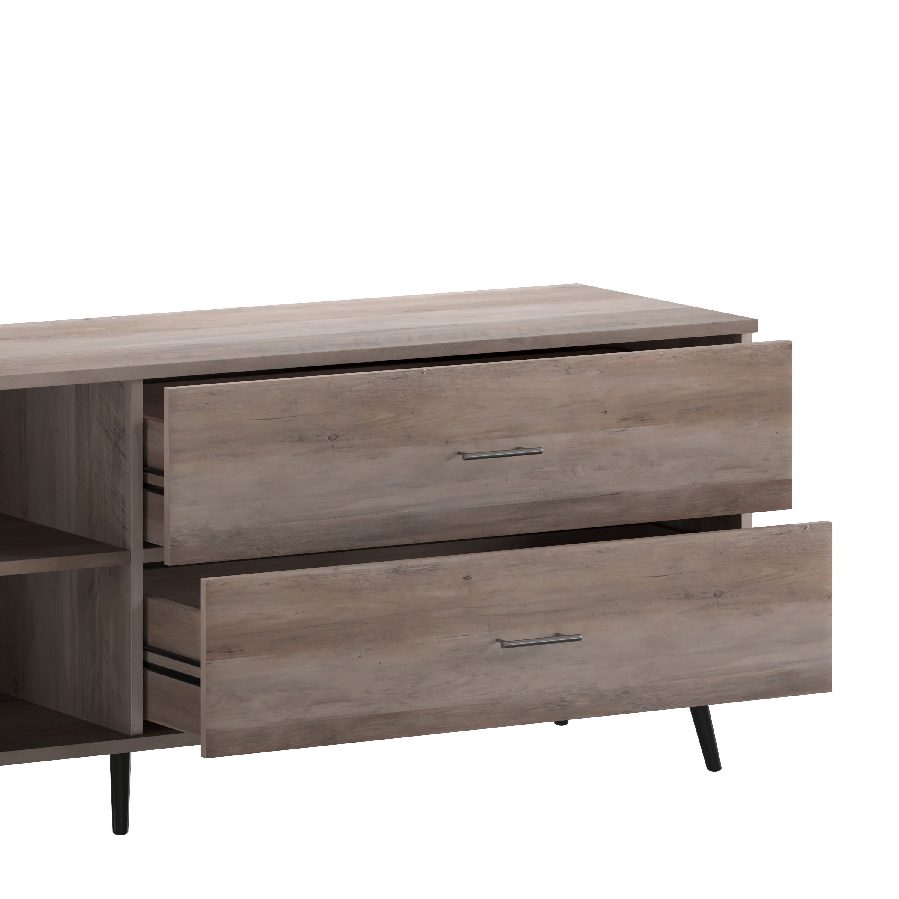 Nelson 65" Mid Century Modern TV Stand for up to 60" TV's with Adjustable Shelf and Storage Drawers, Walnut
