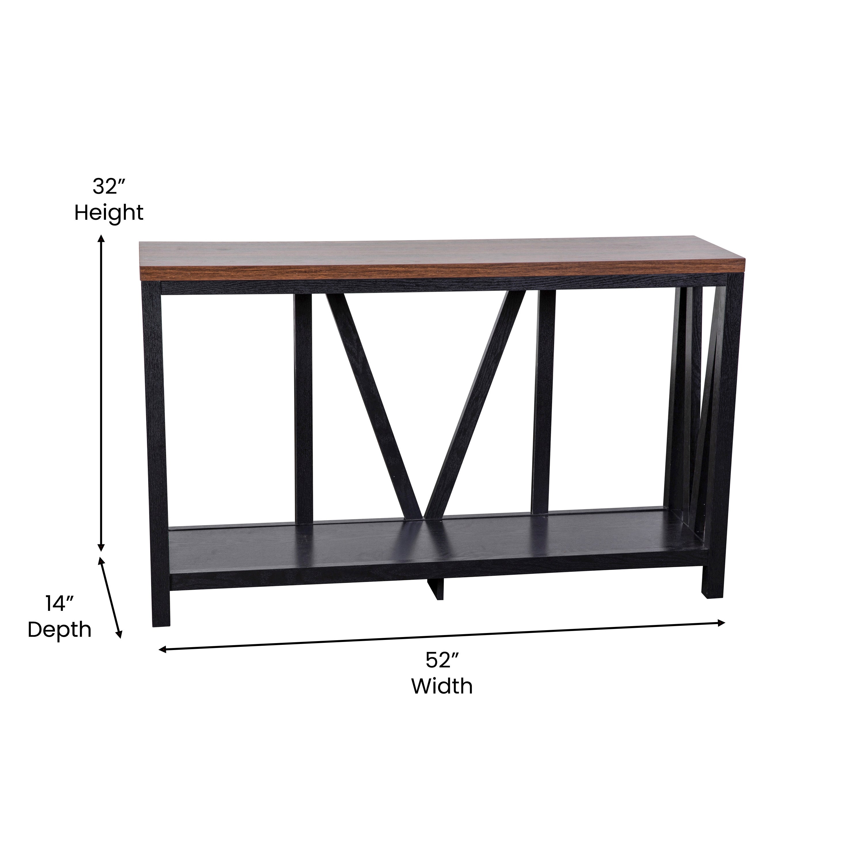 Charlotte Farmhouse 2-Tier Console Accent Table - Black Finish Engineered Wood Frame - Walnut Finish Tabletop - For Entryway or Living Room