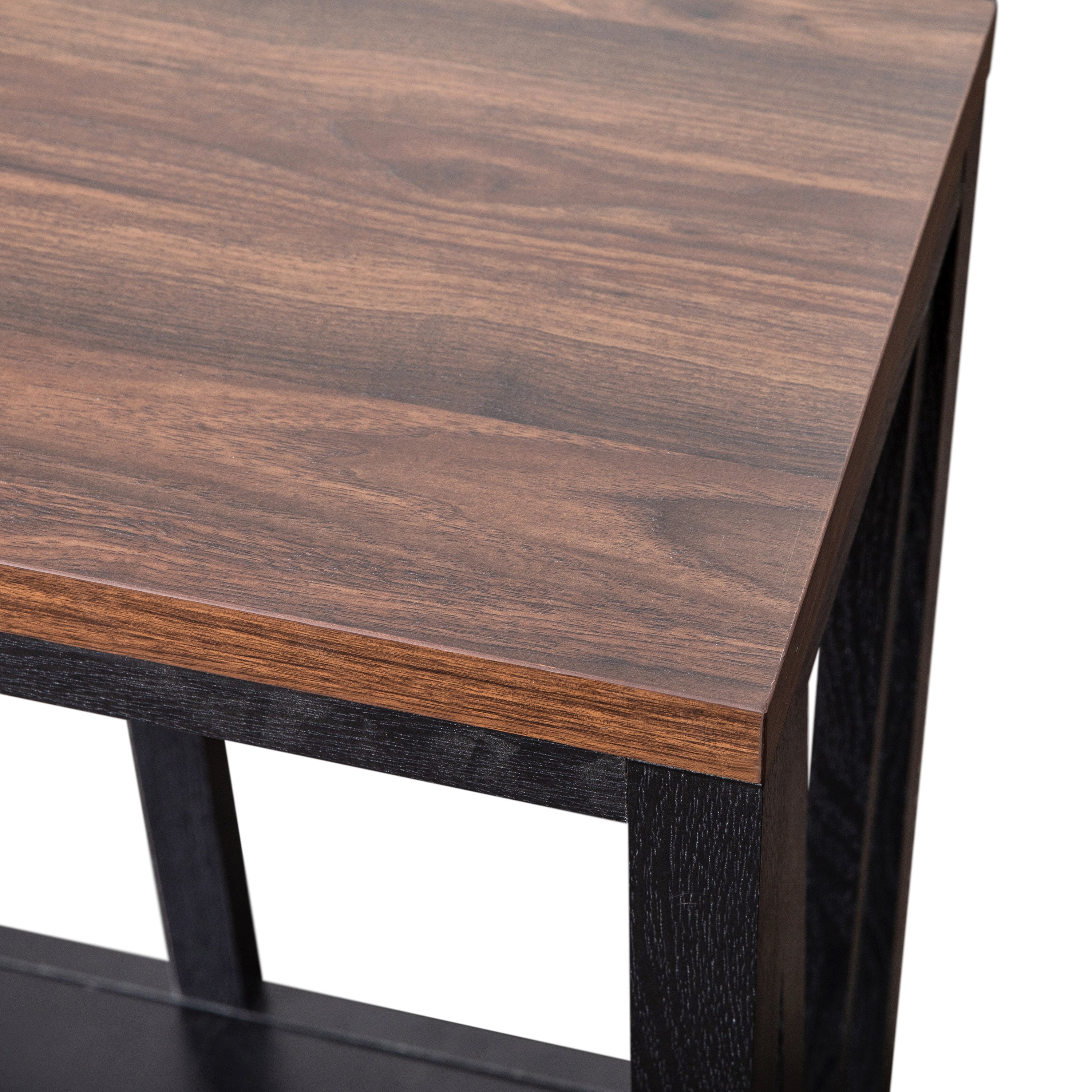 Charlotte Farmhouse 2-Tier Console Accent Table - Black Finish Engineered Wood Frame - Walnut Finish Tabletop - For Entryway or Living Room