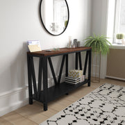 Charlotte Farmhouse 2-Tier Console Accent Table - Black Finish Engineered Wood Frame - Walnut Finish Tabletop - For Entryway or Living Room