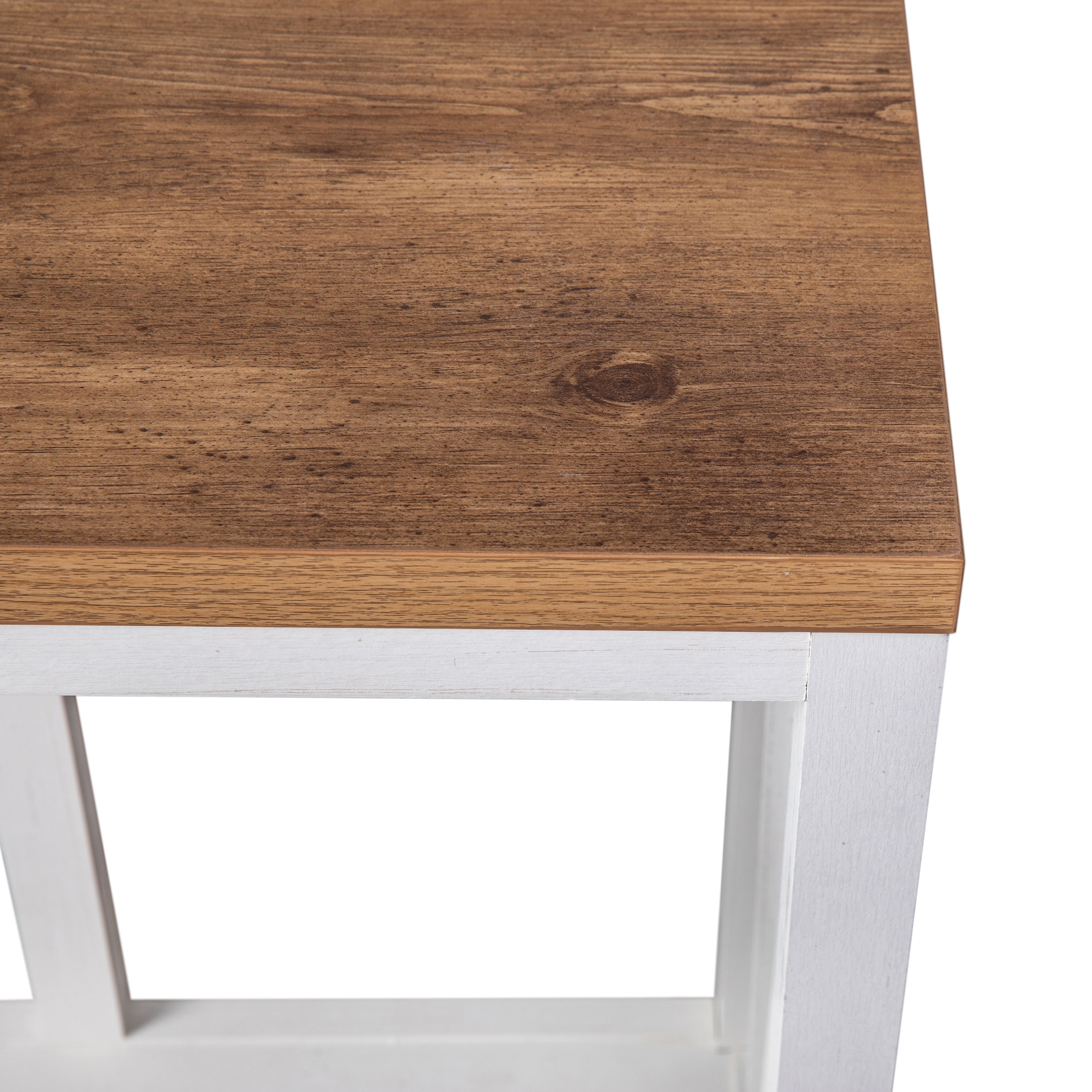 Charlotte Farmhouse 2-Tier Console Accent Table - Brushed White Finish Engineered Wood Frame - Warm Oak Finish Tabletop - For Entryway or Living Room