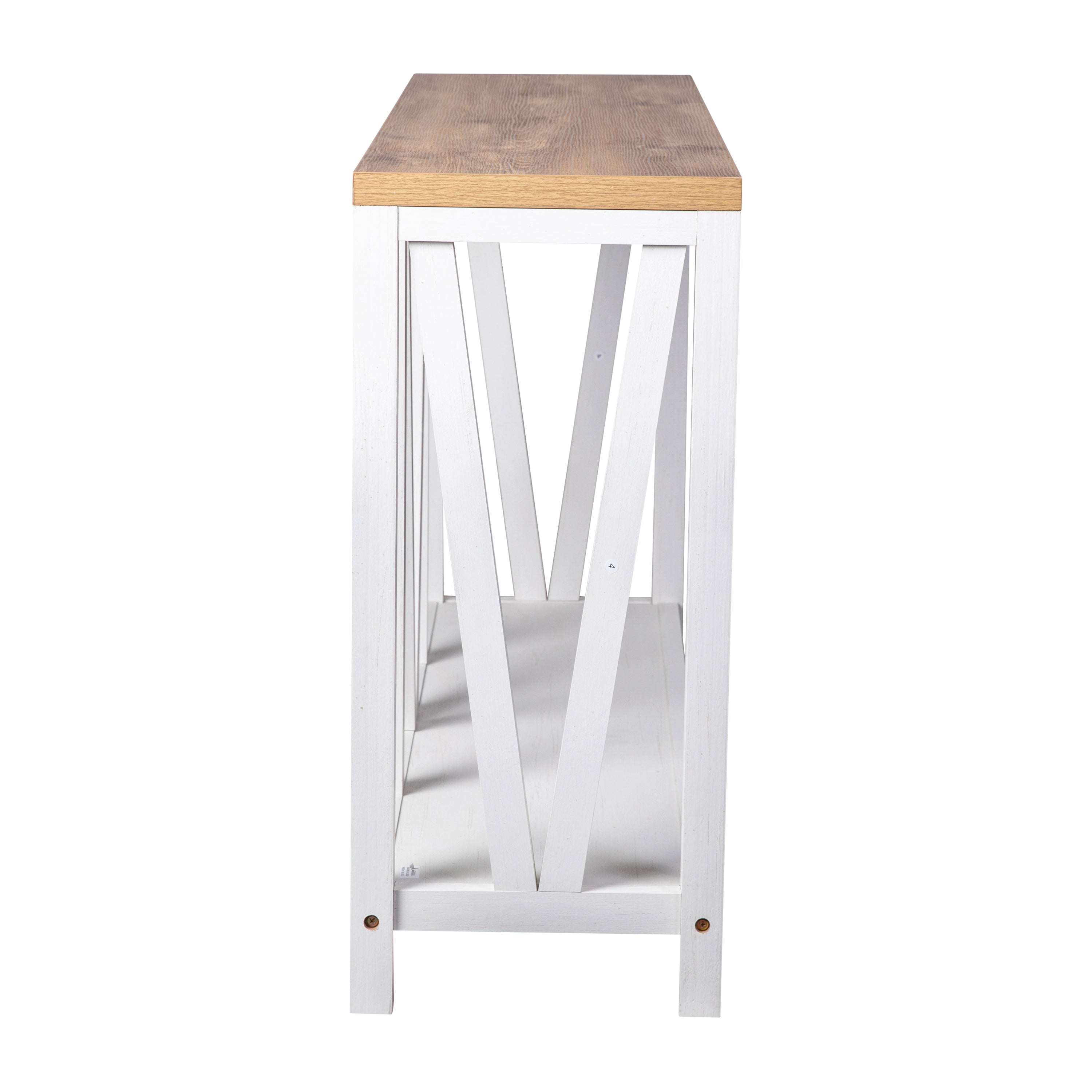 Charlotte Farmhouse 2-Tier Console Accent Table - Brushed White Finish Engineered Wood Frame - Warm Oak Finish Tabletop - For Entryway or Living Room