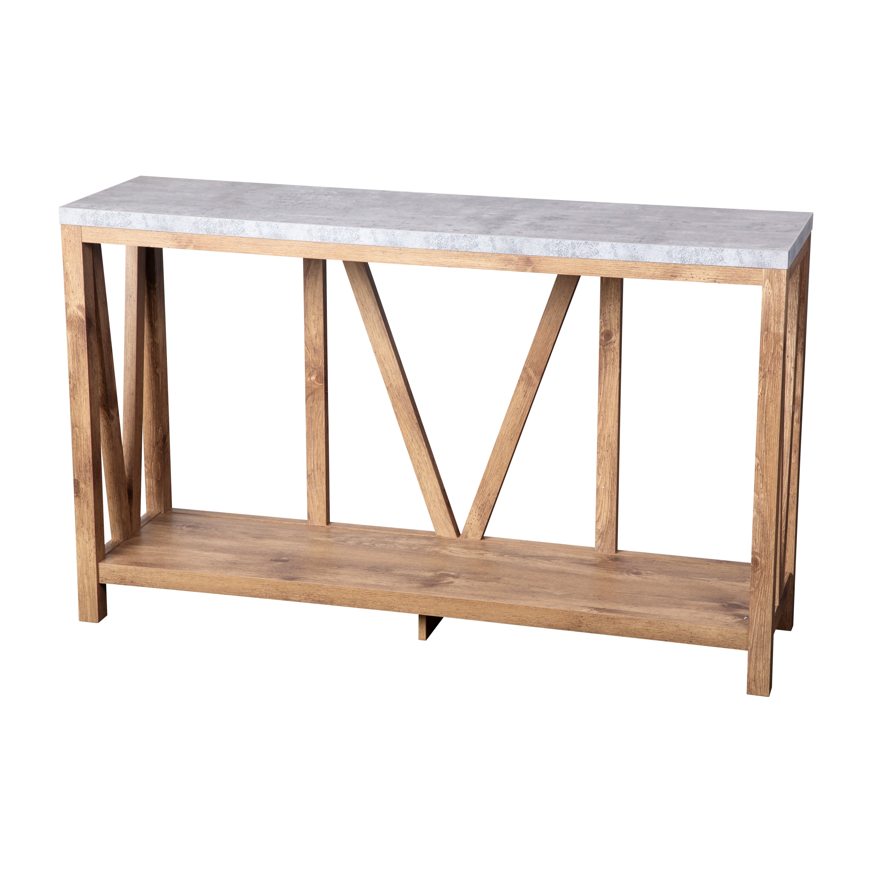 Charlotte Farmhouse 2-Tier Console Accent Table -Warm Oak Finish Engineered Wood Frame - Concrete Finish Tabletop - For Entryway or Living Room