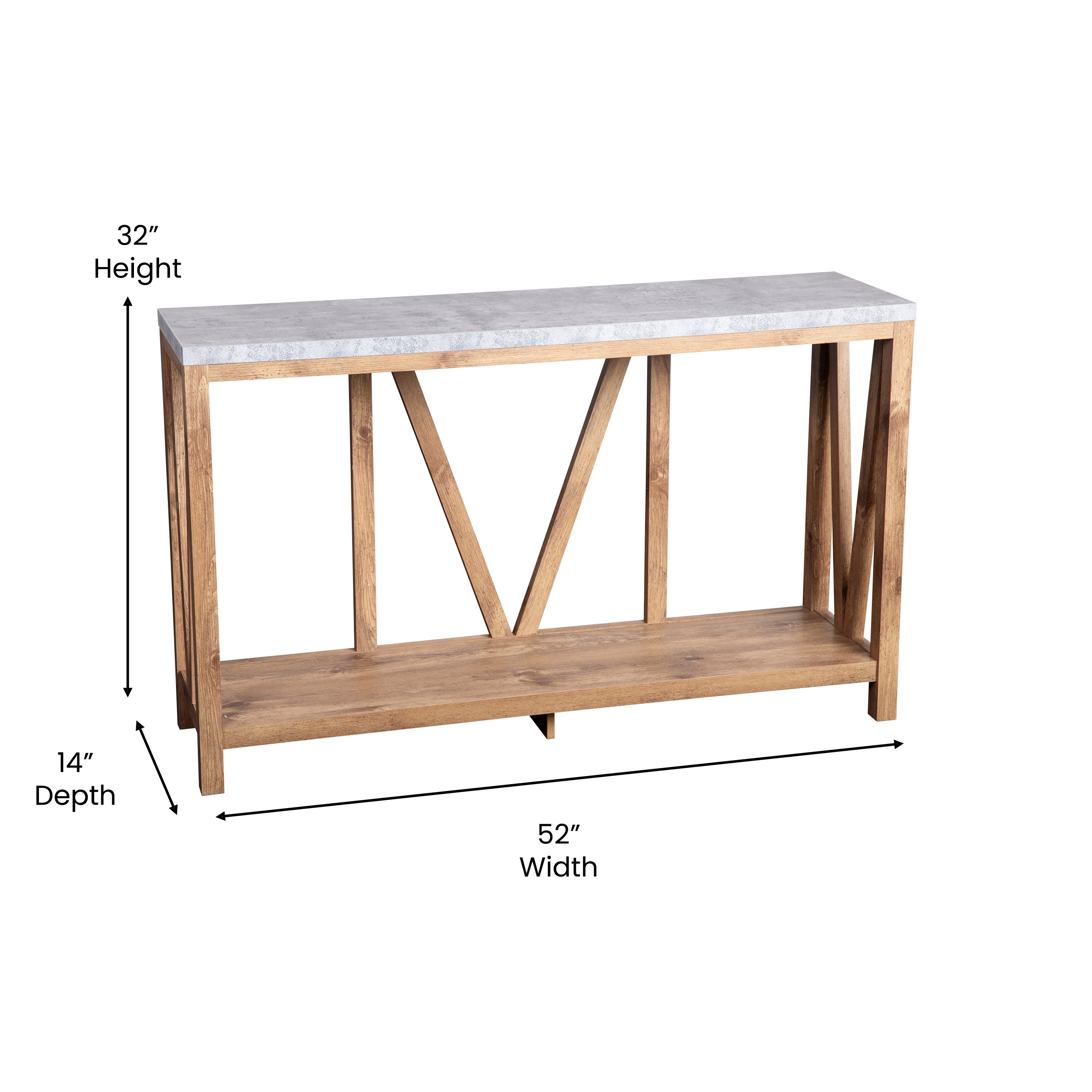 Charlotte Farmhouse 2-Tier Console Accent Table -Warm Oak Finish Engineered Wood Frame - Concrete Finish Tabletop - For Entryway or Living Room