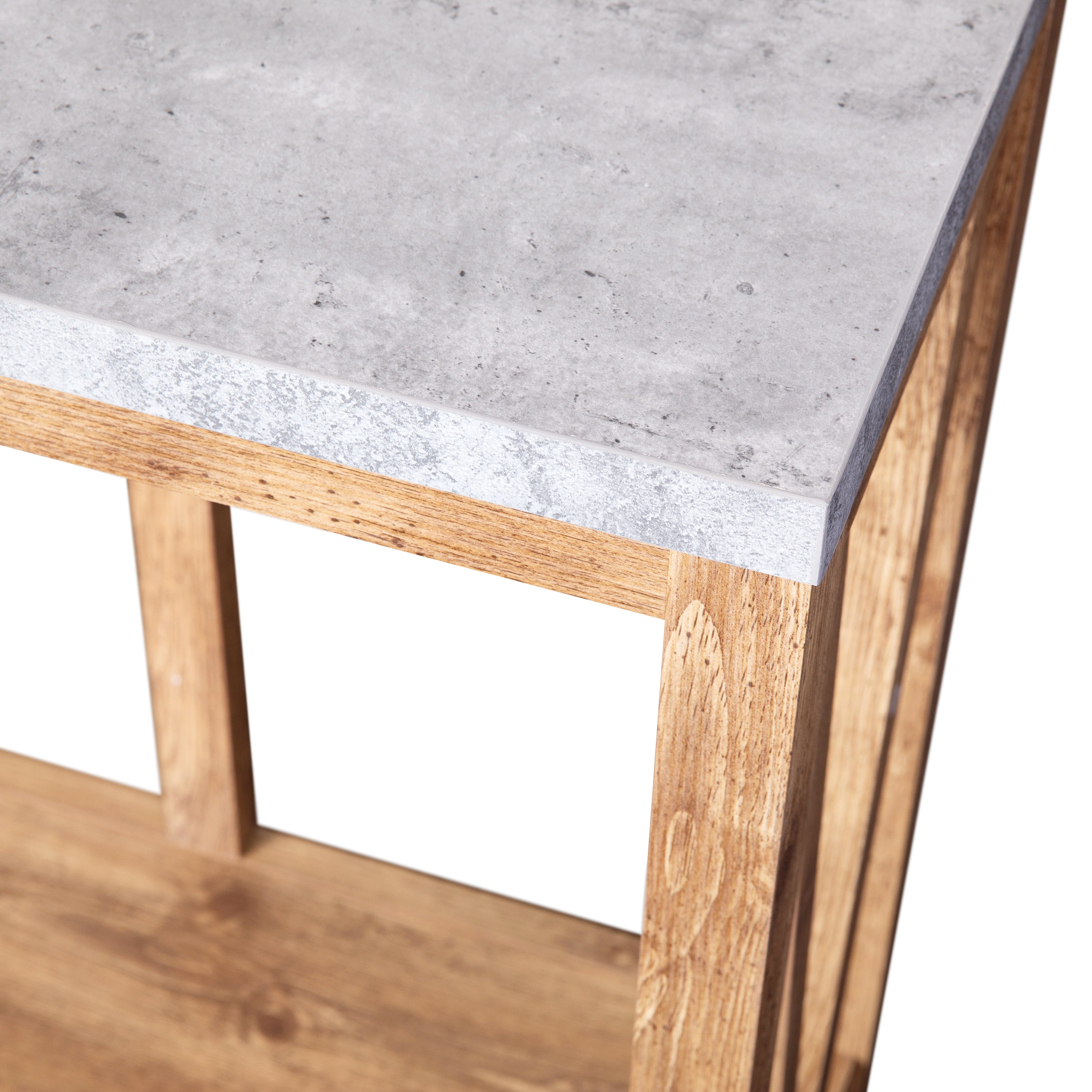 Charlotte Farmhouse 2-Tier Console Accent Table -Warm Oak Finish Engineered Wood Frame - Concrete Finish Tabletop - For Entryway or Living Room