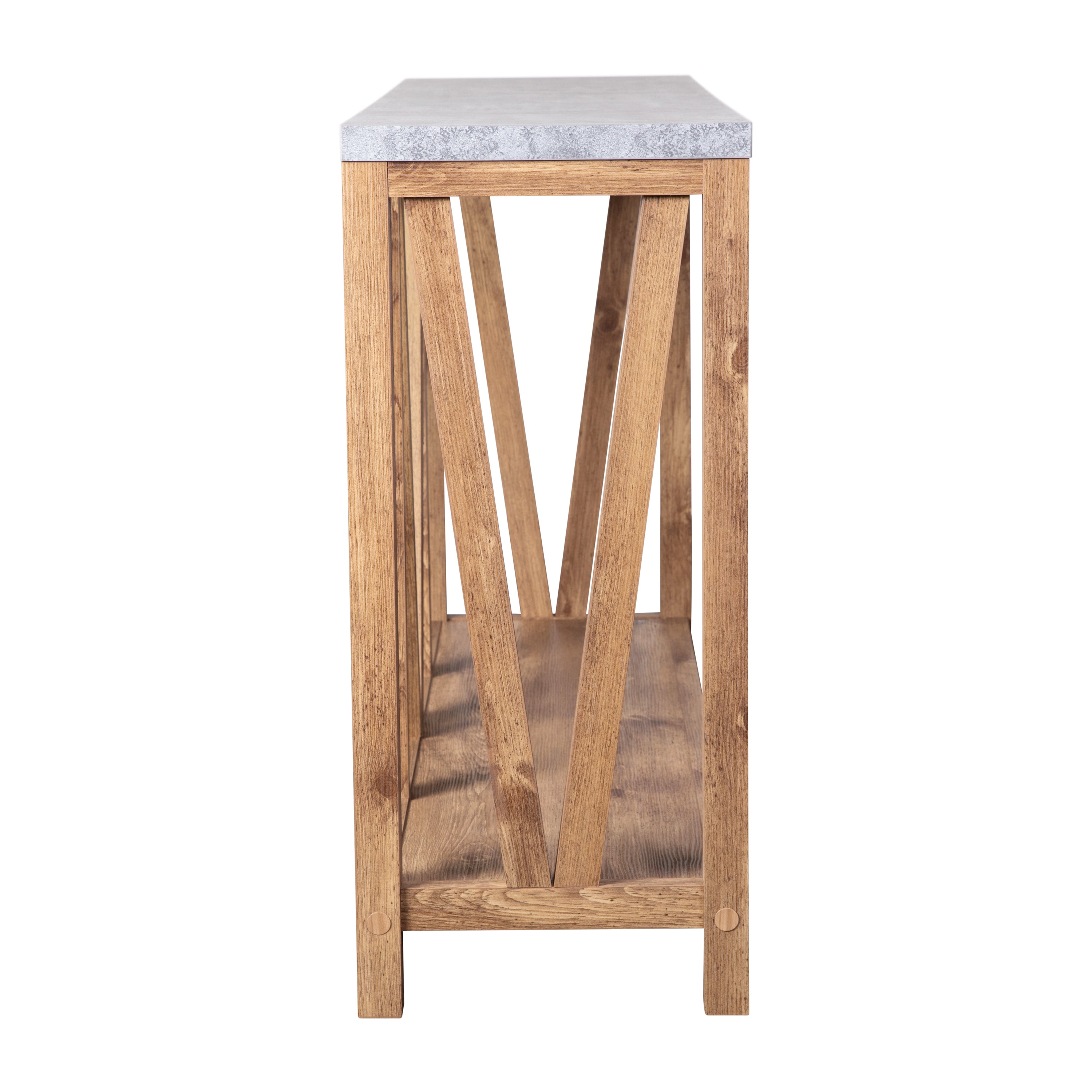 Charlotte Farmhouse 2-Tier Console Accent Table -Warm Oak Finish Engineered Wood Frame - Concrete Finish Tabletop - For Entryway or Living Room