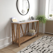 Charlotte Farmhouse 2-Tier Console Accent Table -Warm Oak Finish Engineered Wood Frame - Concrete Finish Tabletop - For Entryway or Living Room