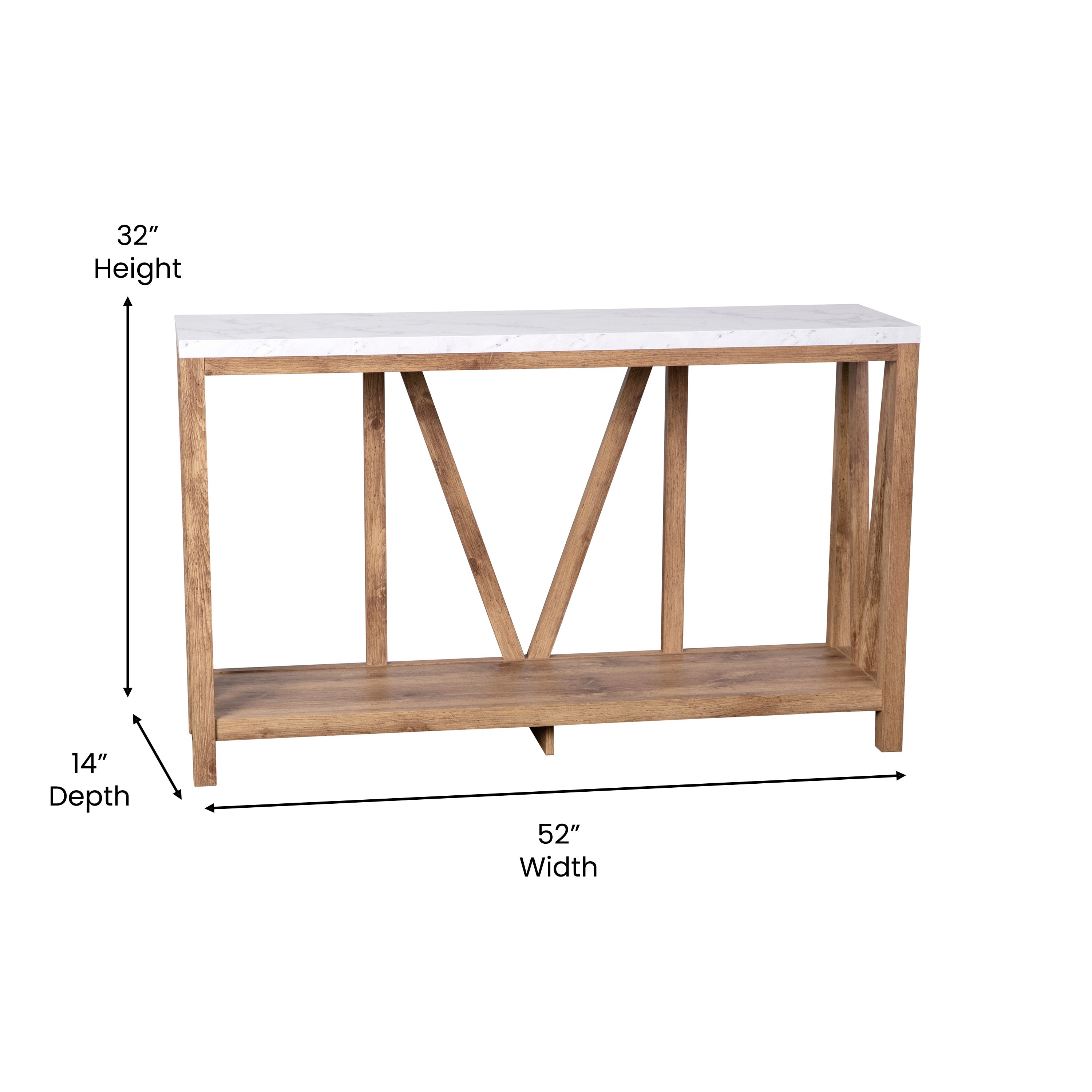 Charlotte Farmhouse 2-Tier Console Accent Table - Warm Oak Finish Engineered Wood Frame - Marble Finish Tabletop - For Entryway or Living Room